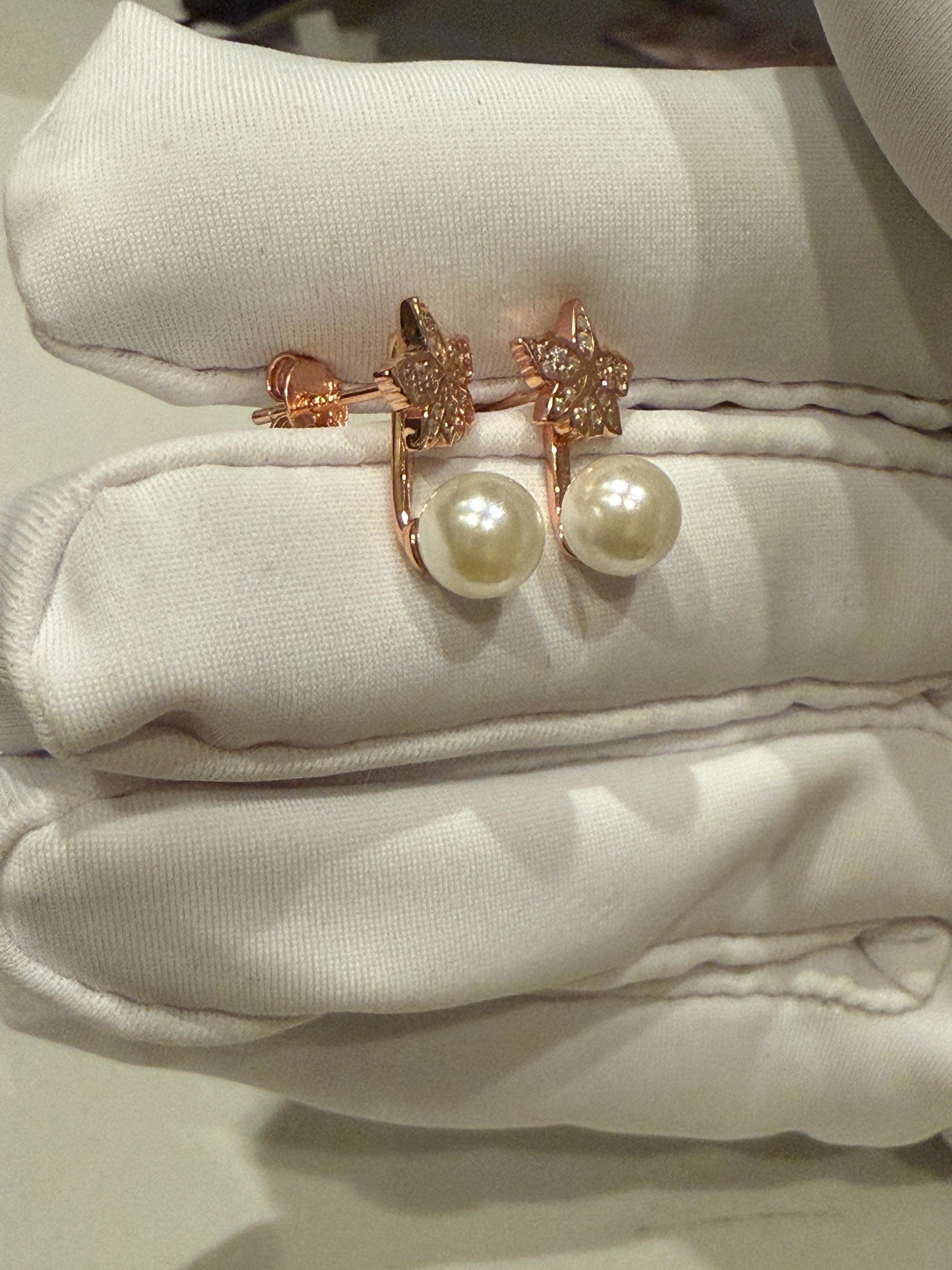 Signature Cattleya Earring, Pearl Jacket Stud: Dainty Orchid, Elegant Flower Jewelry, 18k Rose Gold, White Classic Pearl