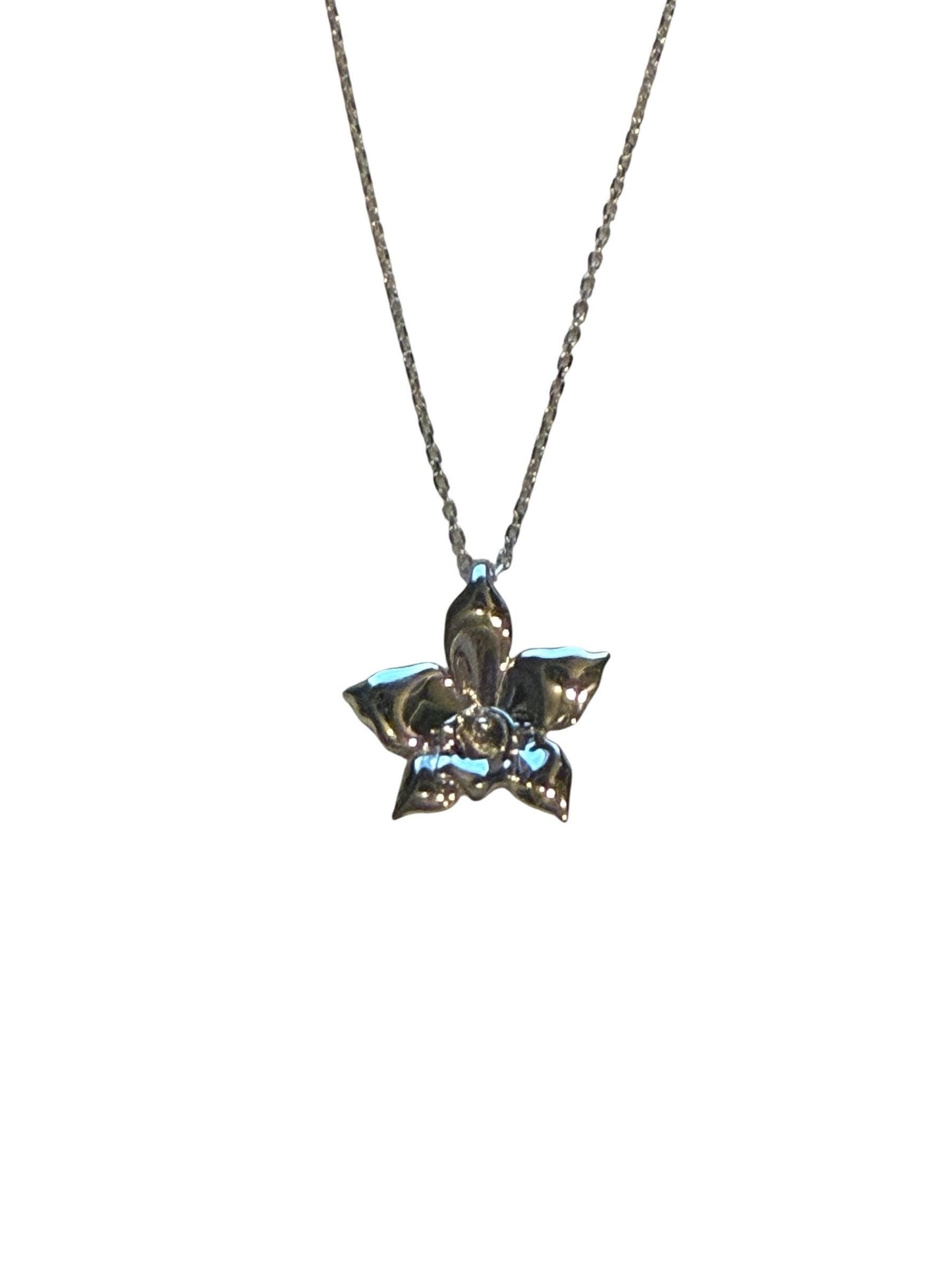 White Orchid Necklace • Sterling Silver Orchid Pendant • Elegant Flower Necklace