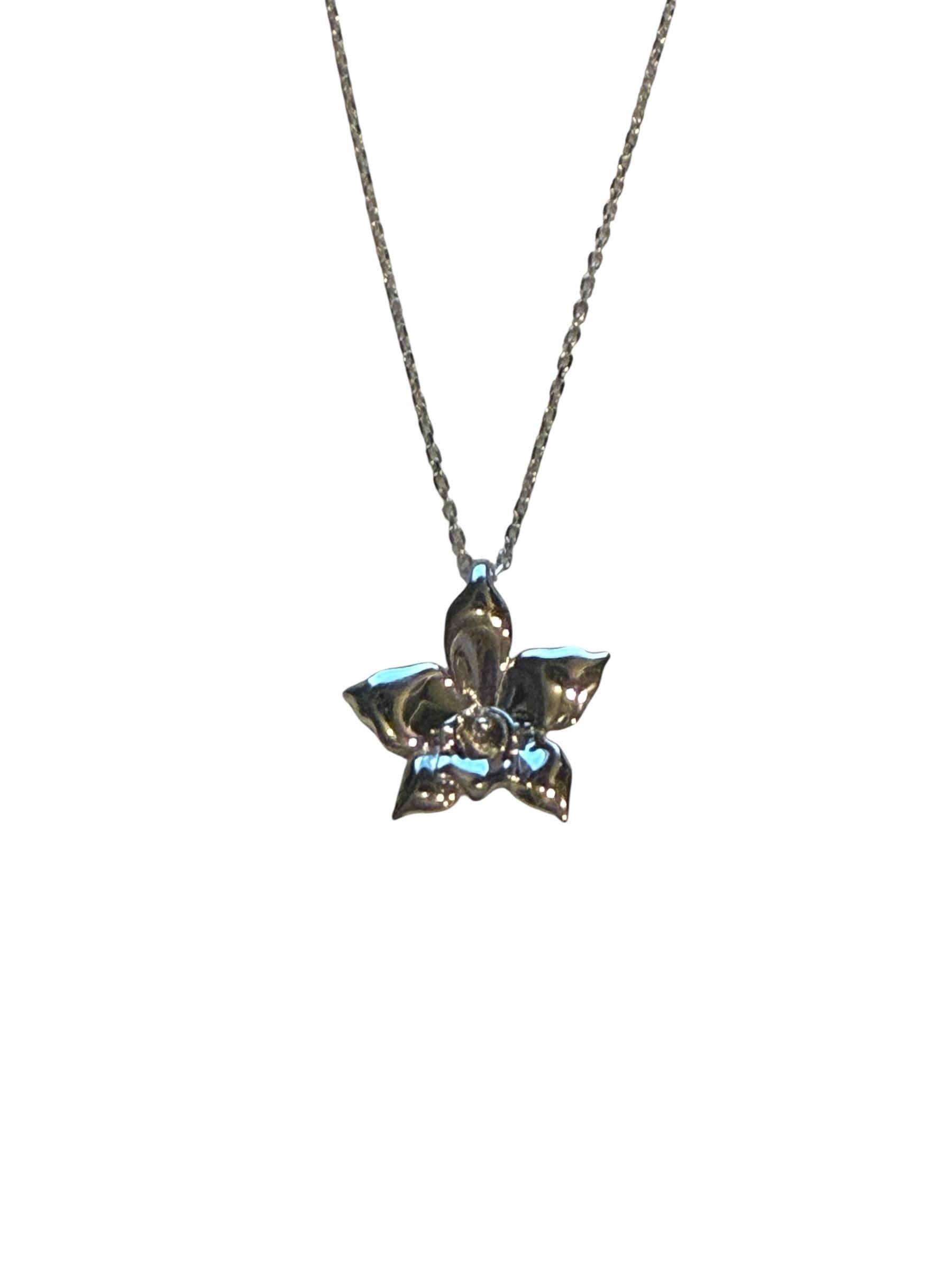 White Orchid Necklace • Sterling Silver Orchid Pendant • Elegant Flower Necklace