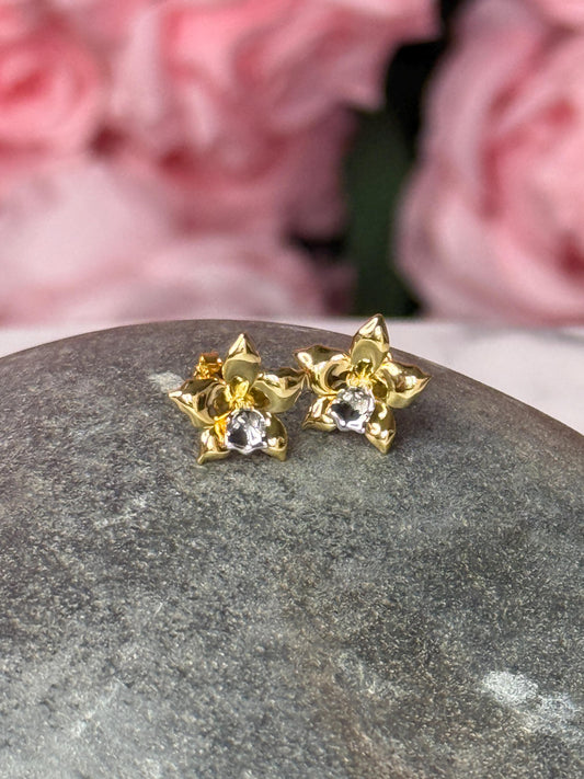Gold Orchid Earrings • Gold Plated Orchid Studs • Elegant Flower Jewelry