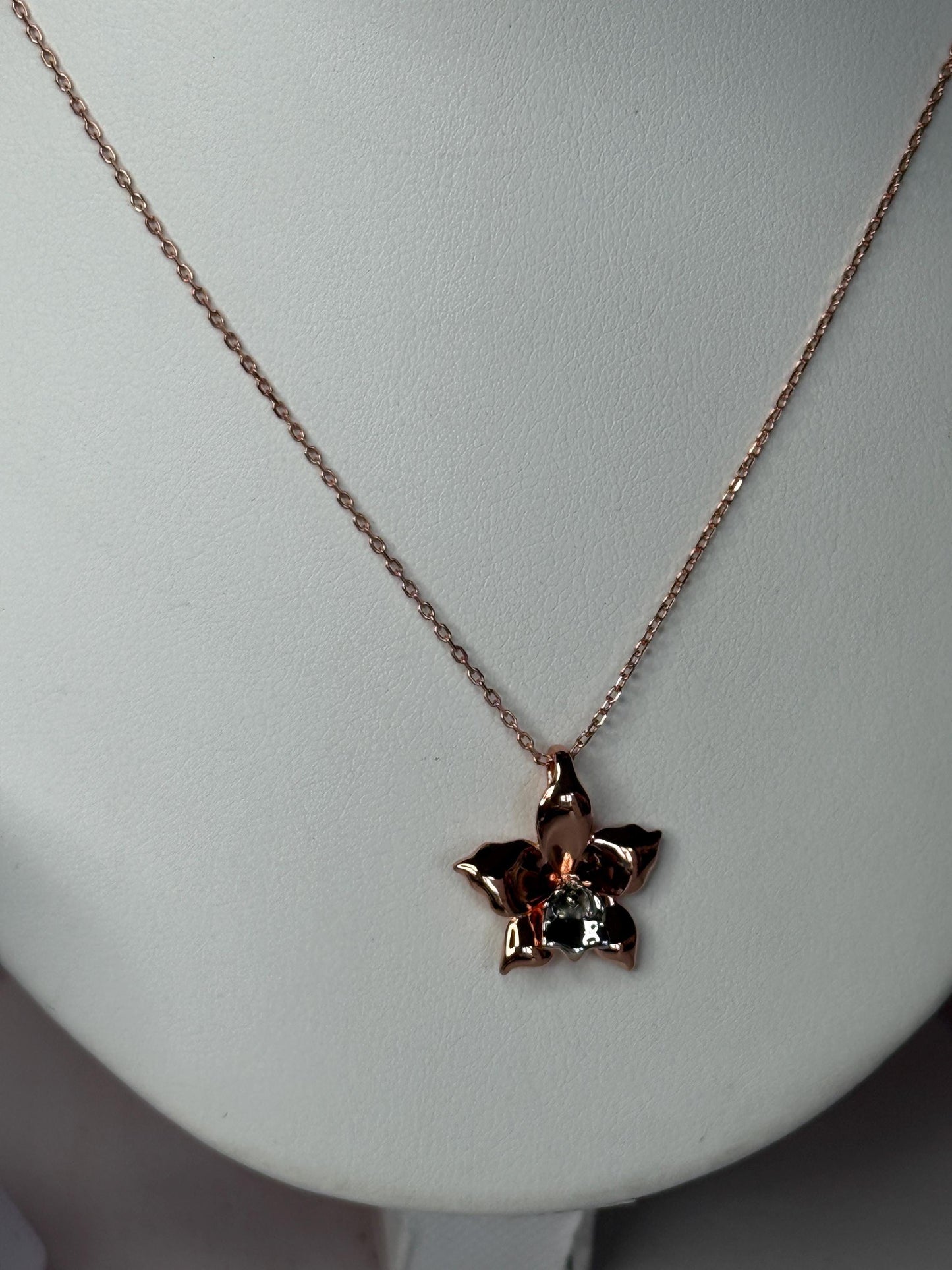 Rose Gold Orchid Necklace • Rose Gold Orchid Pendant • Elegant Flower Necklace