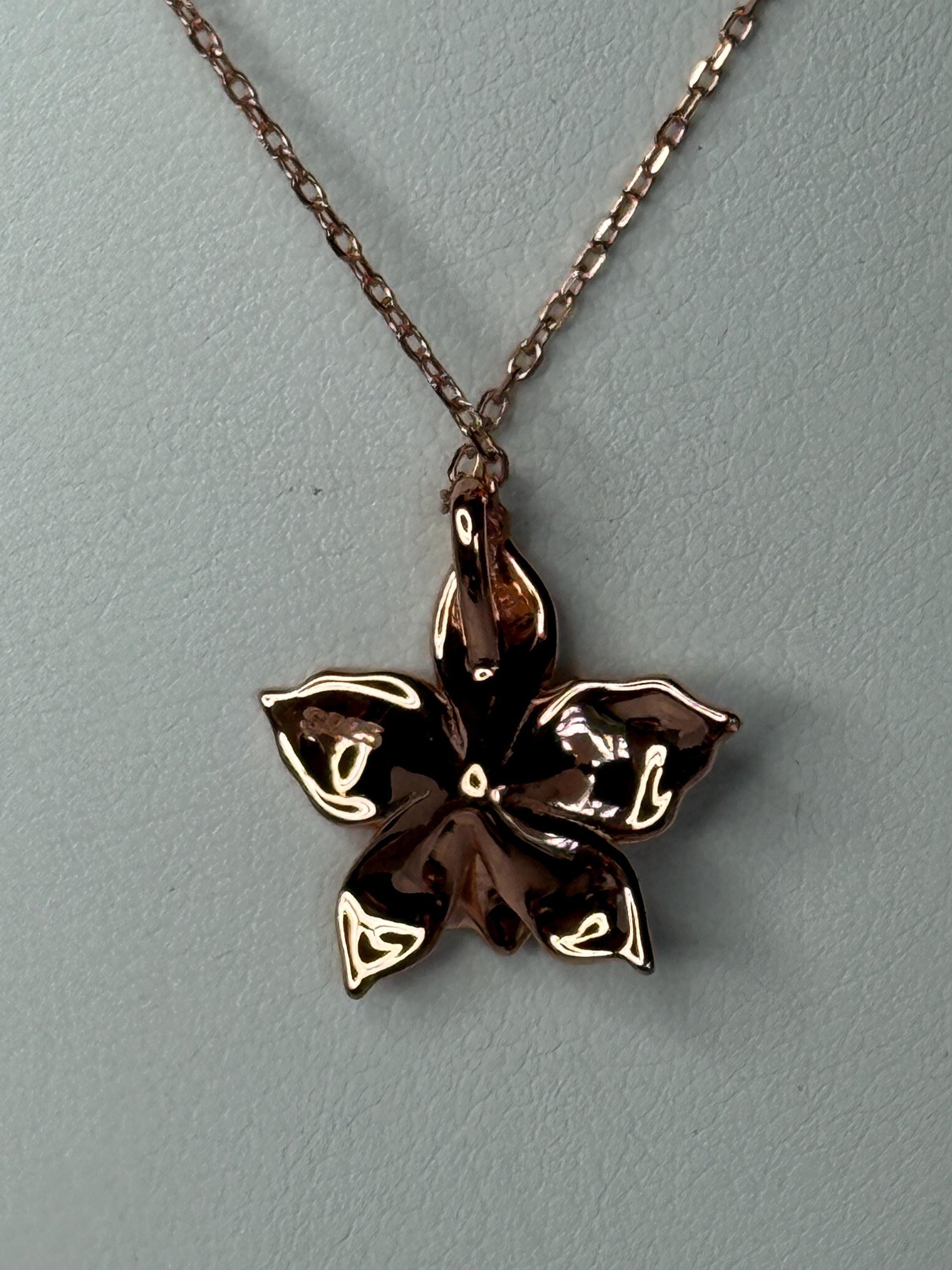 Rose Gold Orchid Necklace • Rose Gold Orchid Pendant • Elegant Flower Necklace