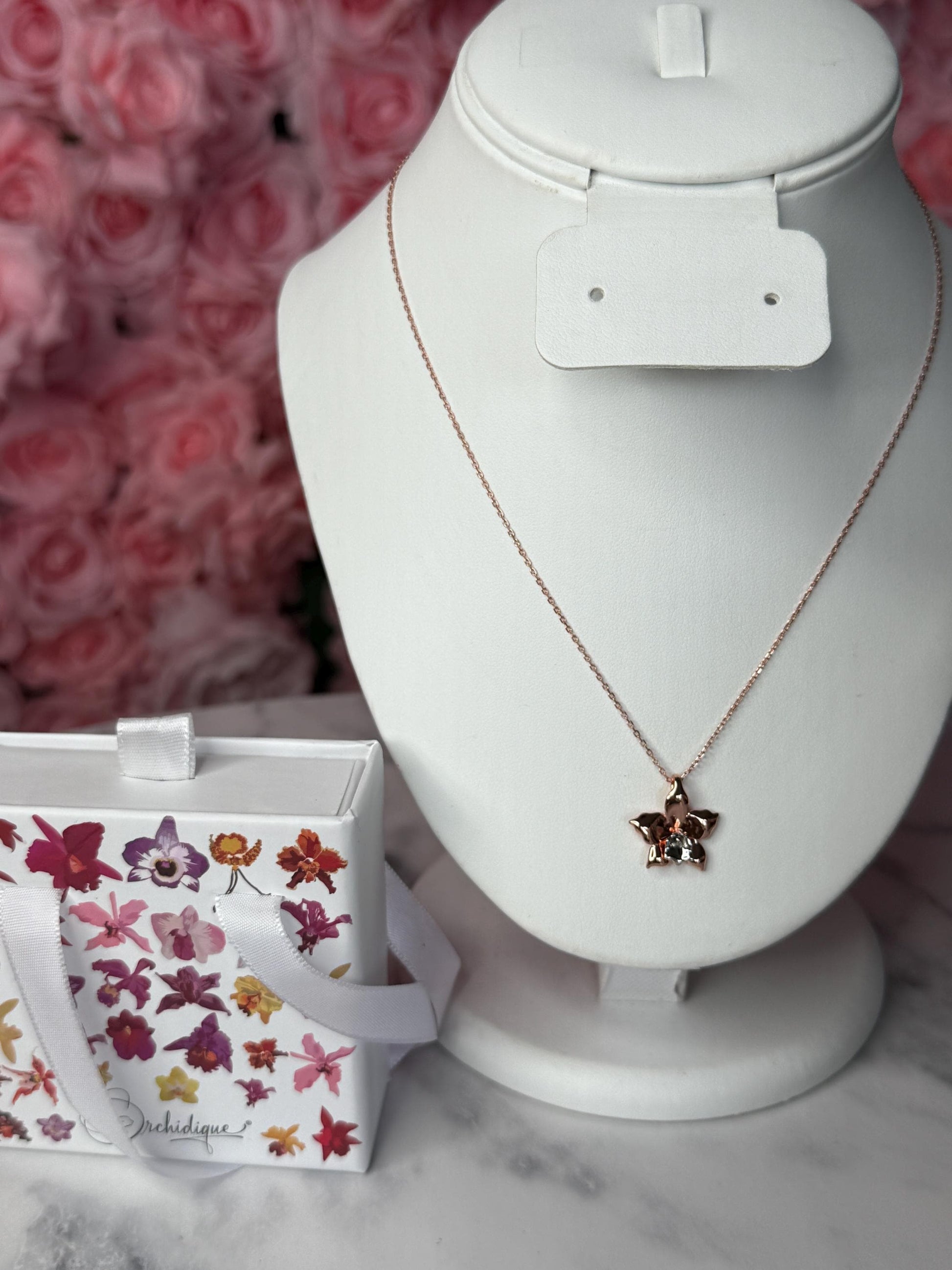 Rose Gold Orchid Necklace • Rose Gold Orchid Pendant • Elegant Flower Necklace