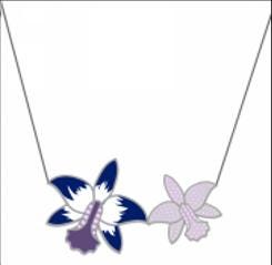 Duo White Gold Zircon Orchid Earrinngs • Cattleya Violecea- Inspired Orchid Earrings or Necklace • Saphire Blue and Purple Floral Jewelry