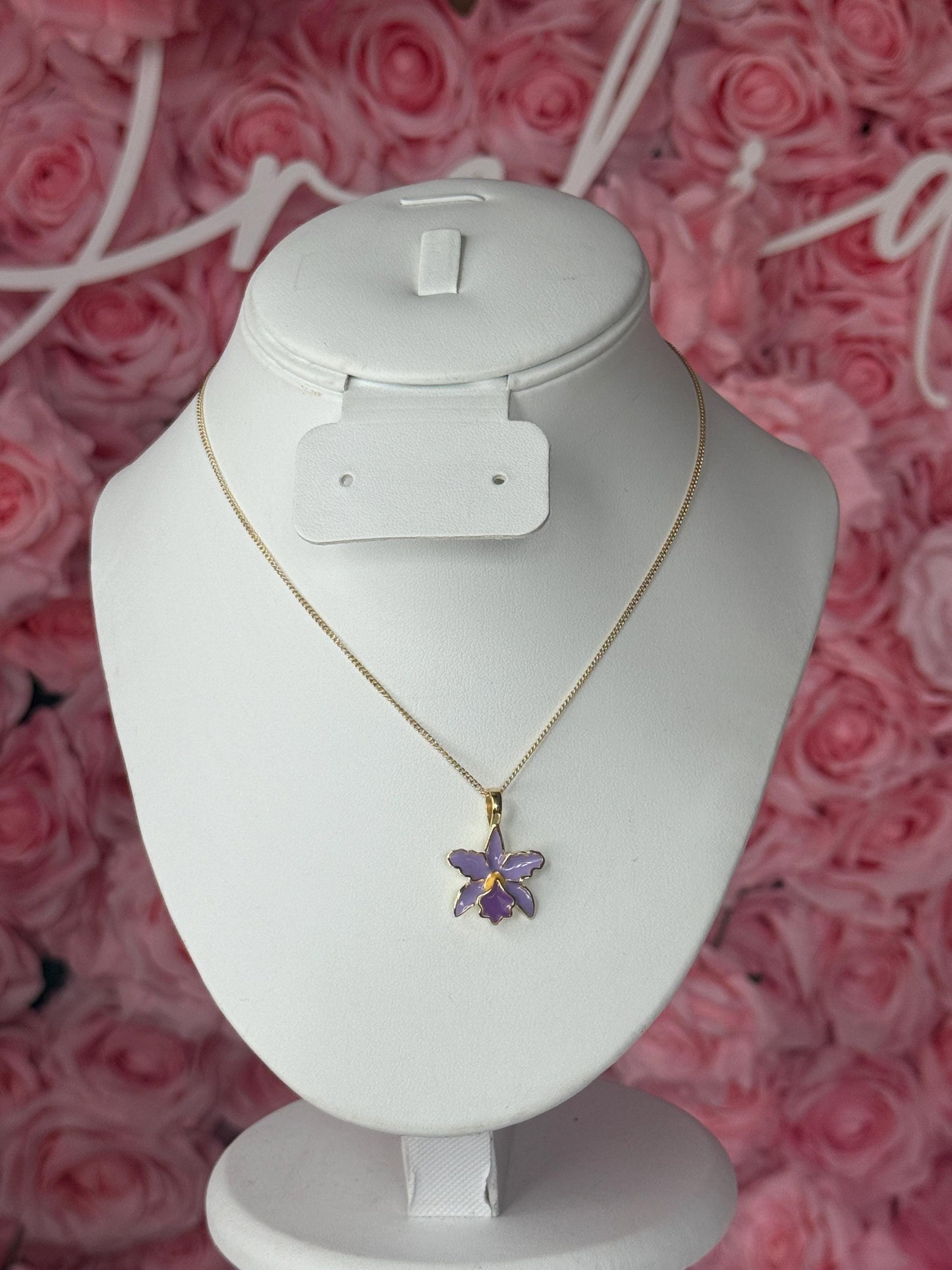 Cattleya Pink Splash Orchid Necklace • 14k Gold Orchid Choker Necklace • Orchid Pendant • La Colombiana Inspired Collection