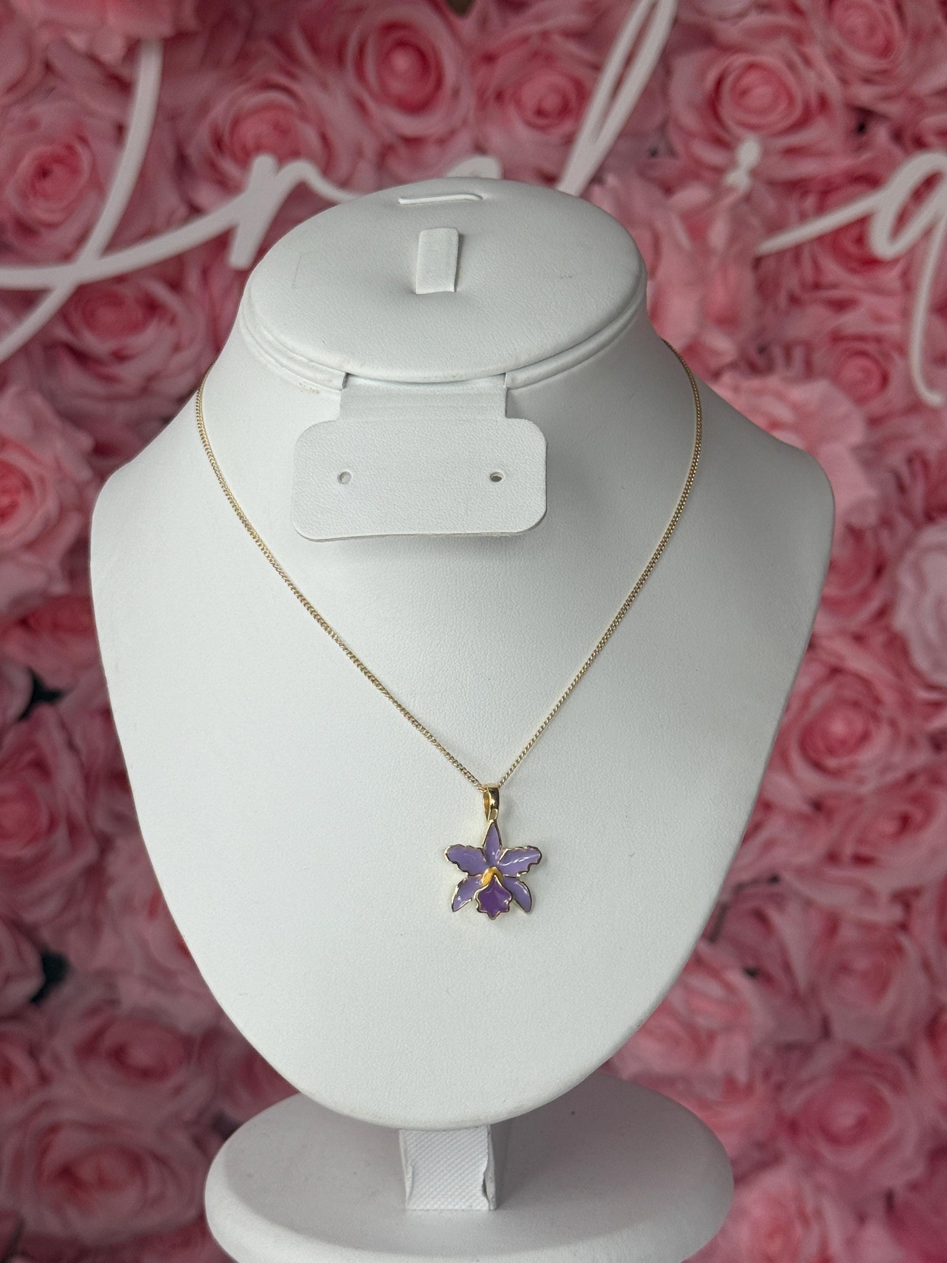Cattleya Pink Splash Orchid Necklace • 14k Gold Orchid Choker Necklace • Orchid Pendant • La Colombiana Inspired Collection