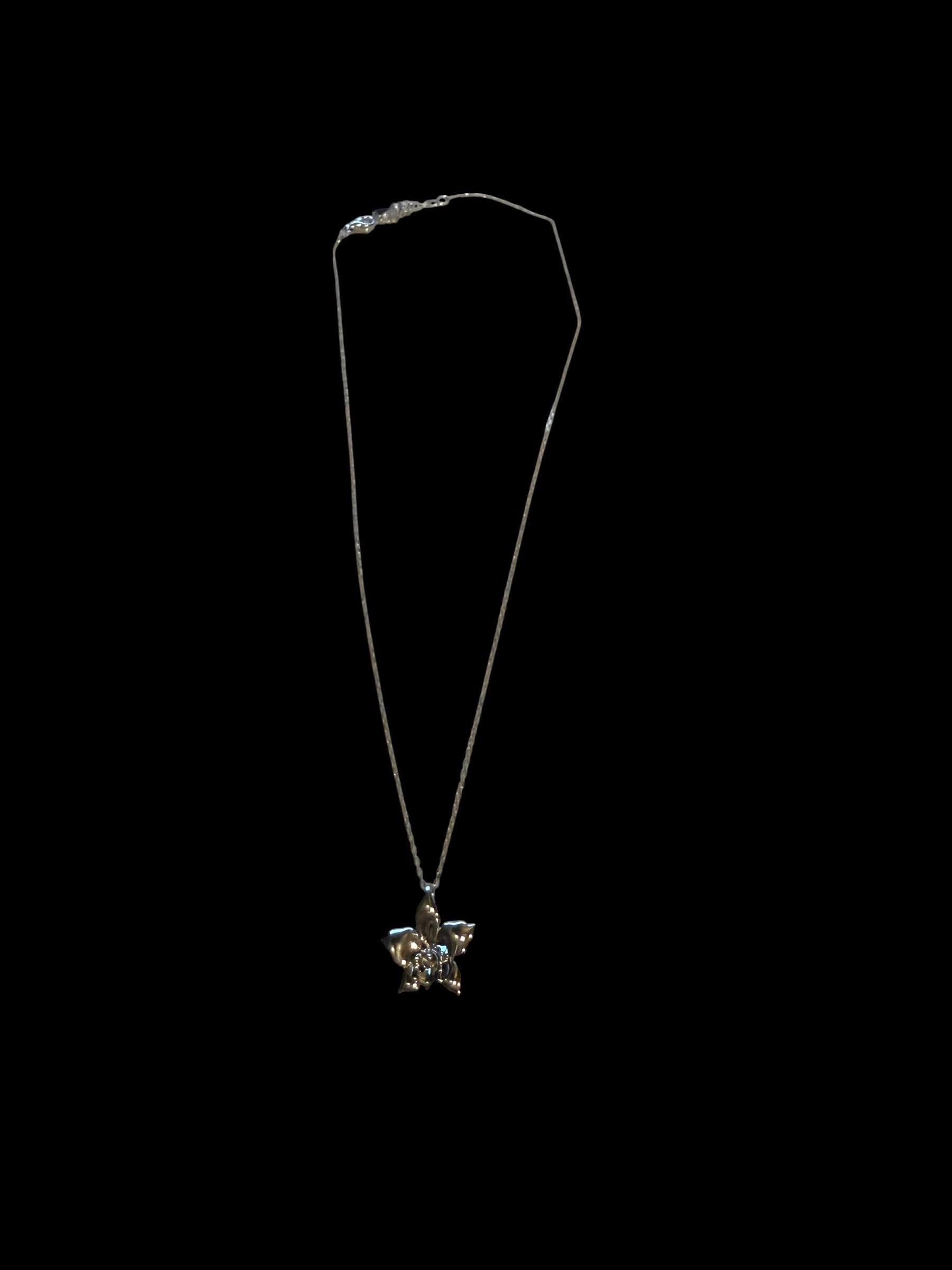 White Orchid Necklace • Sterling Silver Orchid Pendant • Elegant Flower Necklace