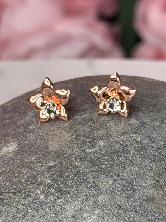 Rose Gold Orchid Earrings • Rose Gold Plated Orchid Studs • Elegant Flower Jewelry