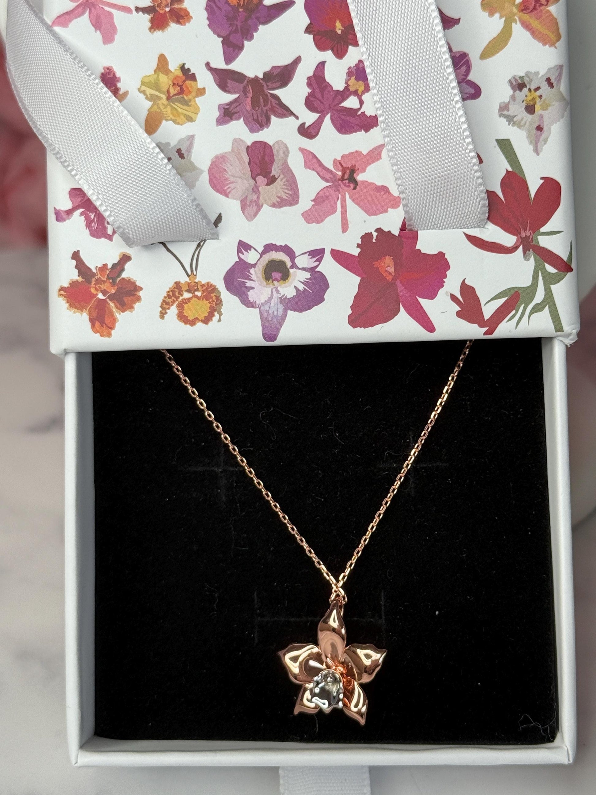 Rose Gold Orchid Necklace • Rose Gold Orchid Pendant • Elegant Flower Necklace