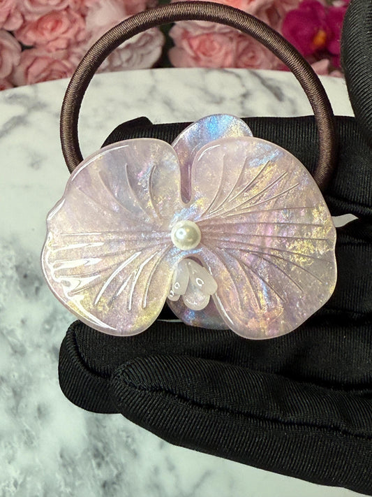 Orchid Hair Tie • Pink Orchid Hair Ponytail Holder • Wedding Hair Piece • Tropical Orchid Acetate Elastic