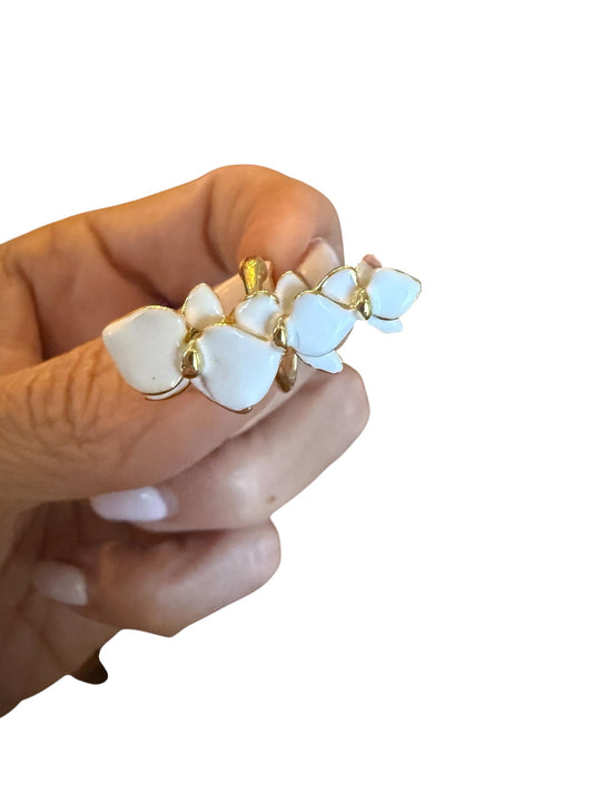 Phalaenopsis Orchid Ear Cuff • French Cuff Style • No Piercing Needed • White Minimalist Jewelry- Copper Gold Plated
