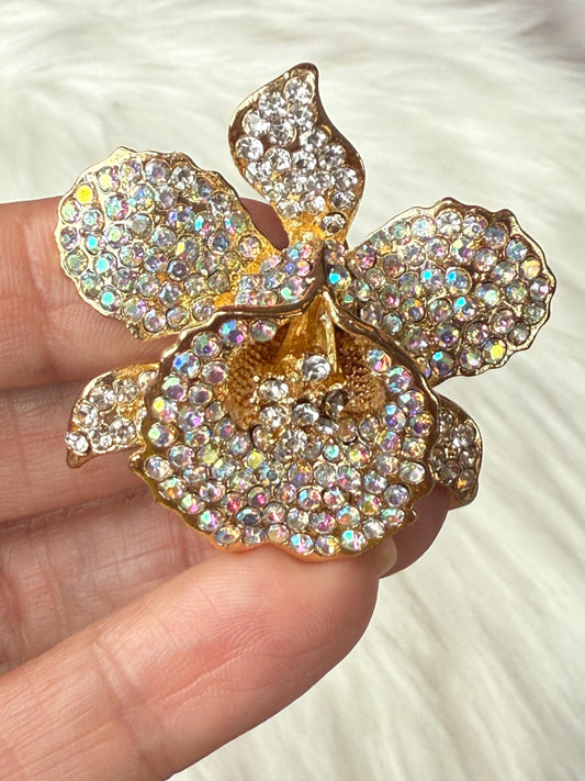 Orchid Hair Clip with Rhinestones Champagne