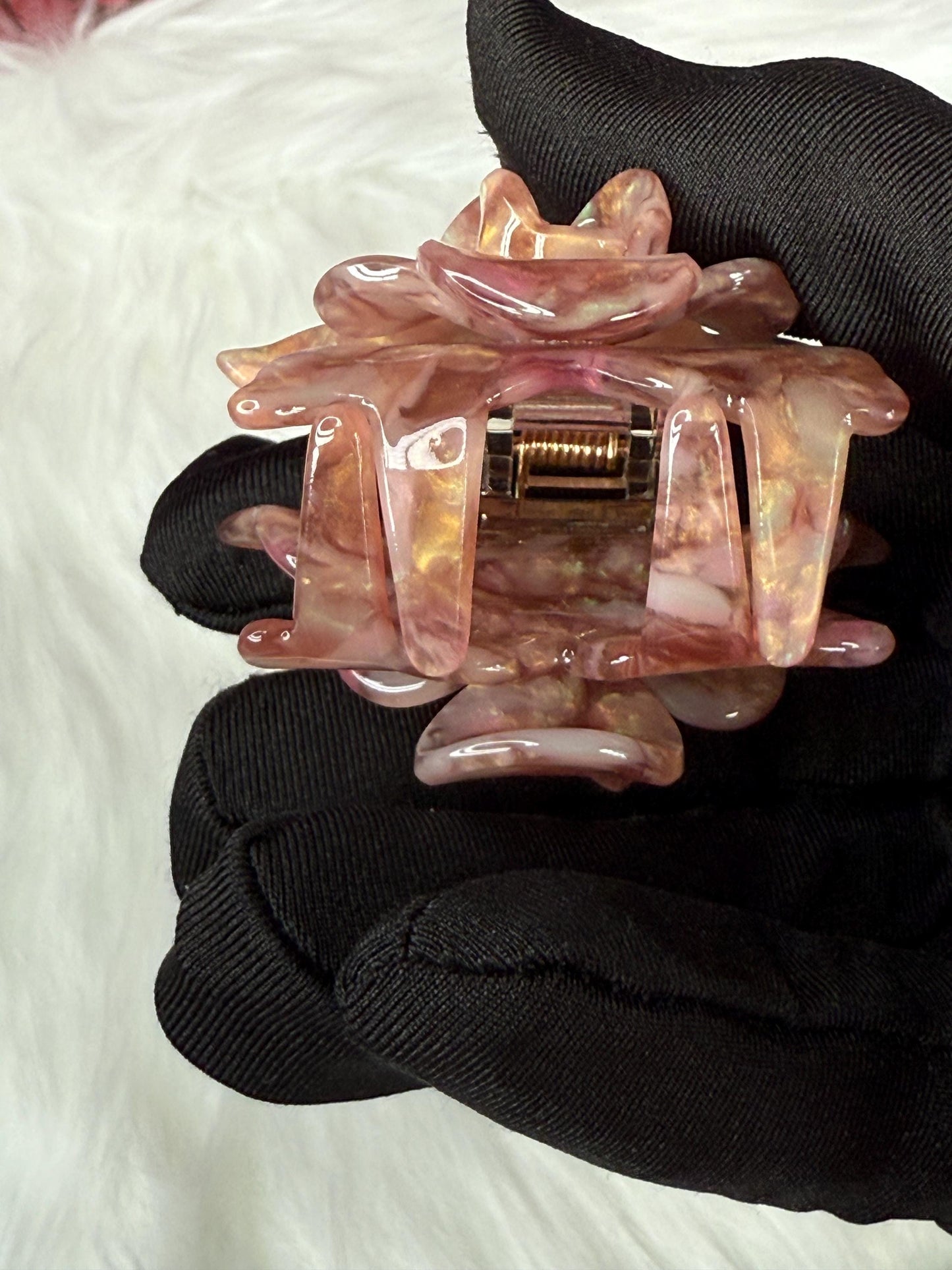 Rosegold Mini Orchid Hair Claw Clip: Flower Hair Accessory