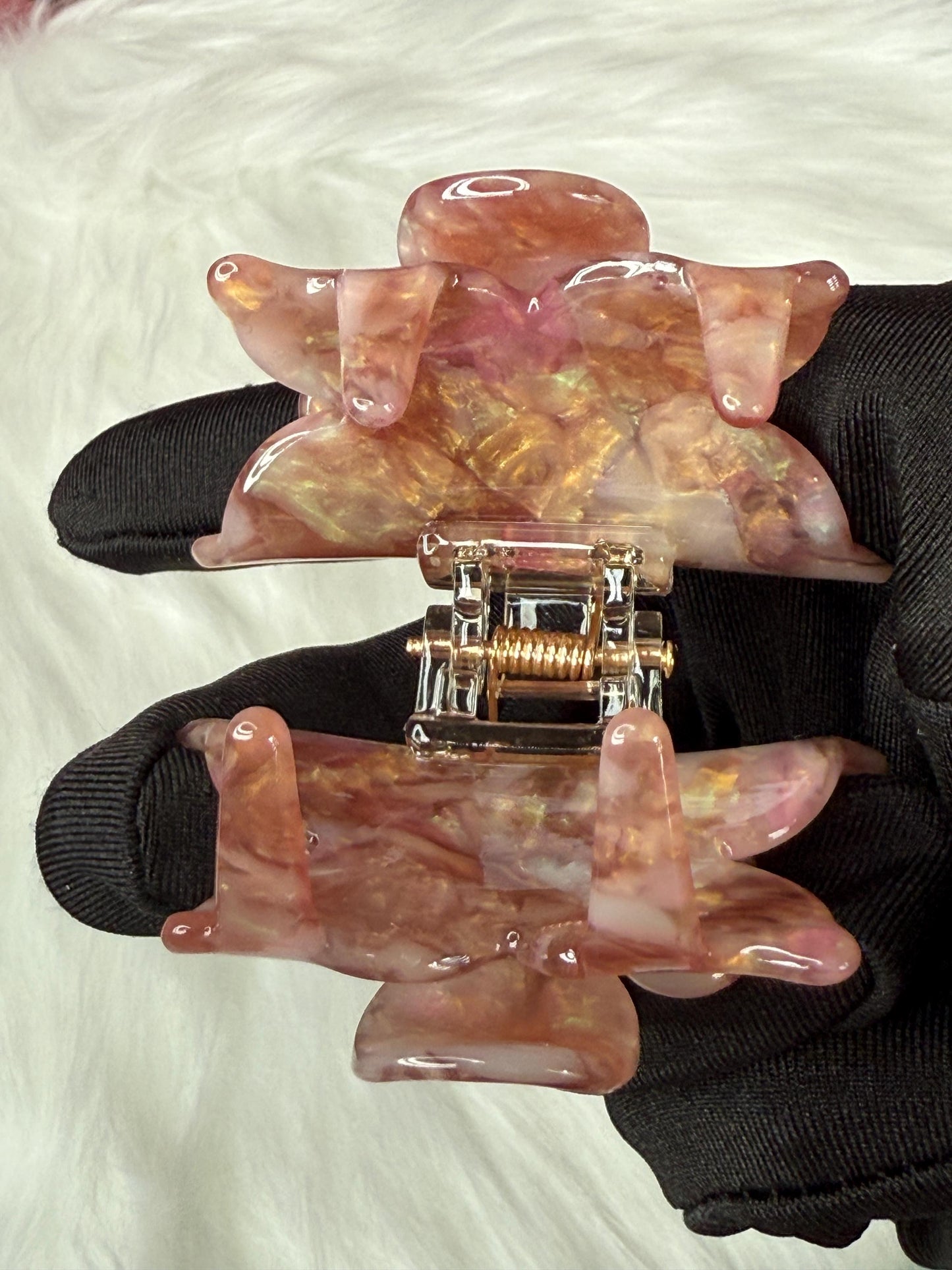 Rosegold Mini Orchid Hair Claw Clip: Flower Hair Accessory
