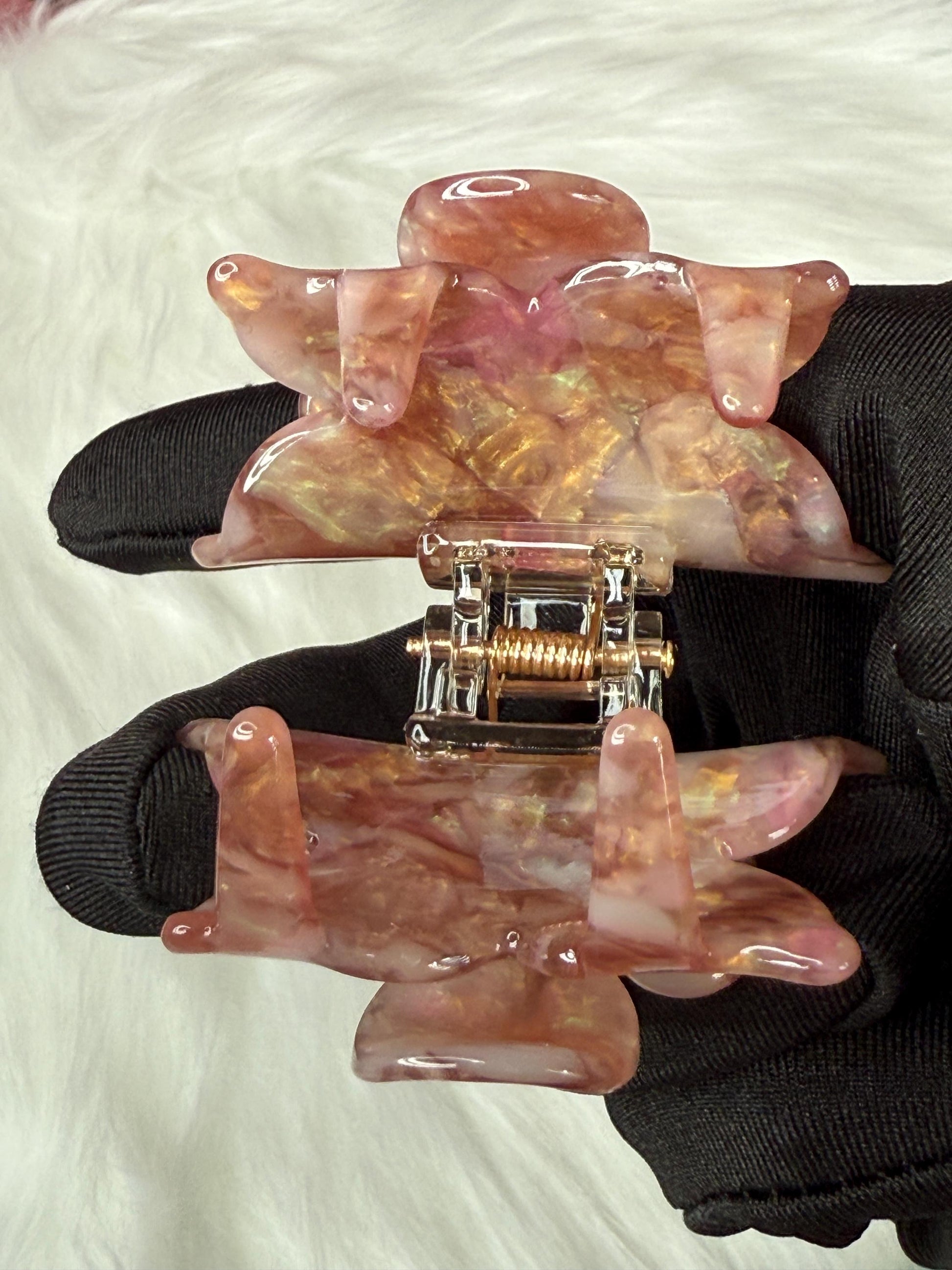 Rosegold Mini Orchid Hair Claw Clip: Flower Hair Accessory