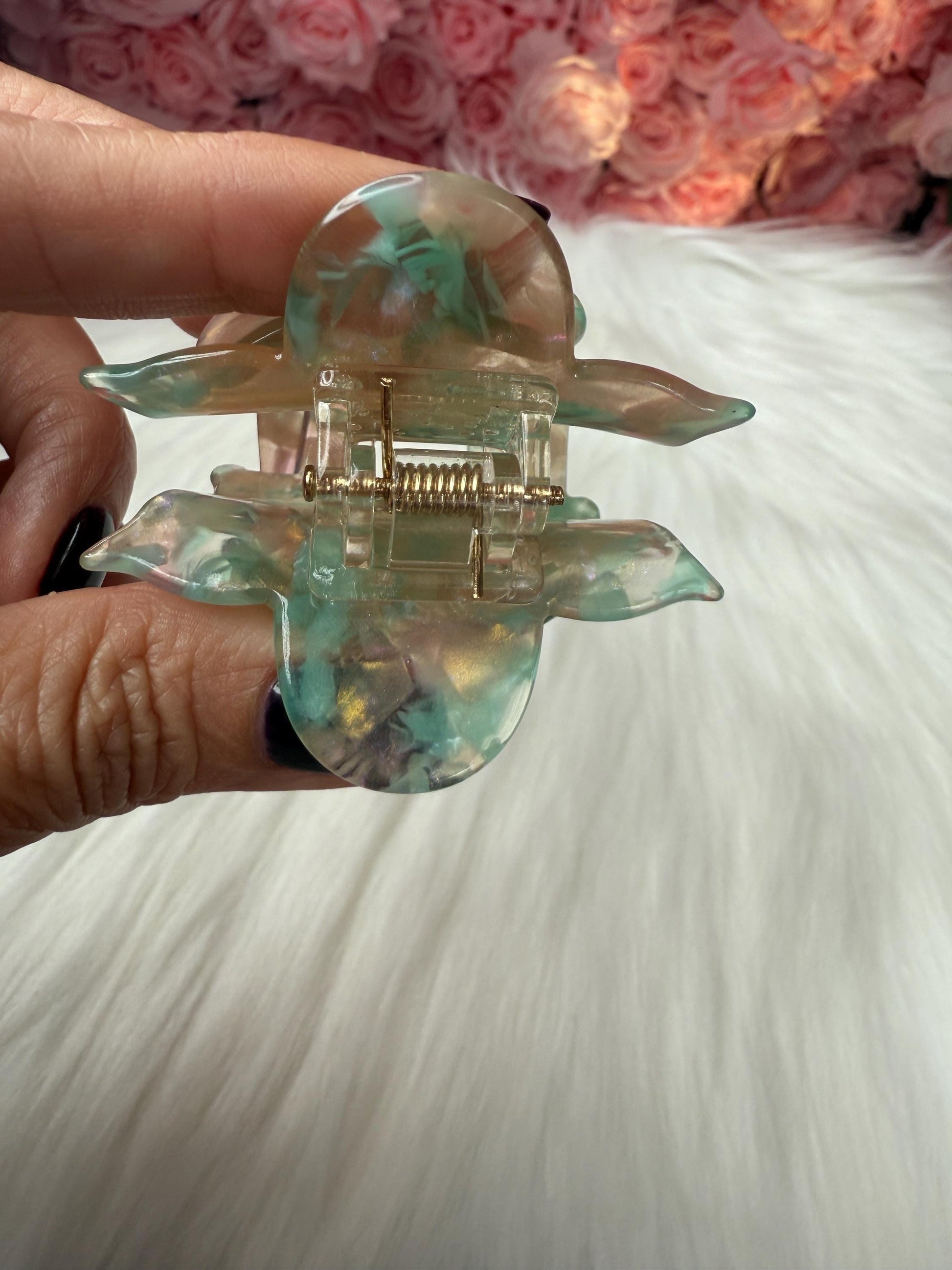 Mint Greens Mini Orchid Hair Claw Clip: Flower Hair Accessory