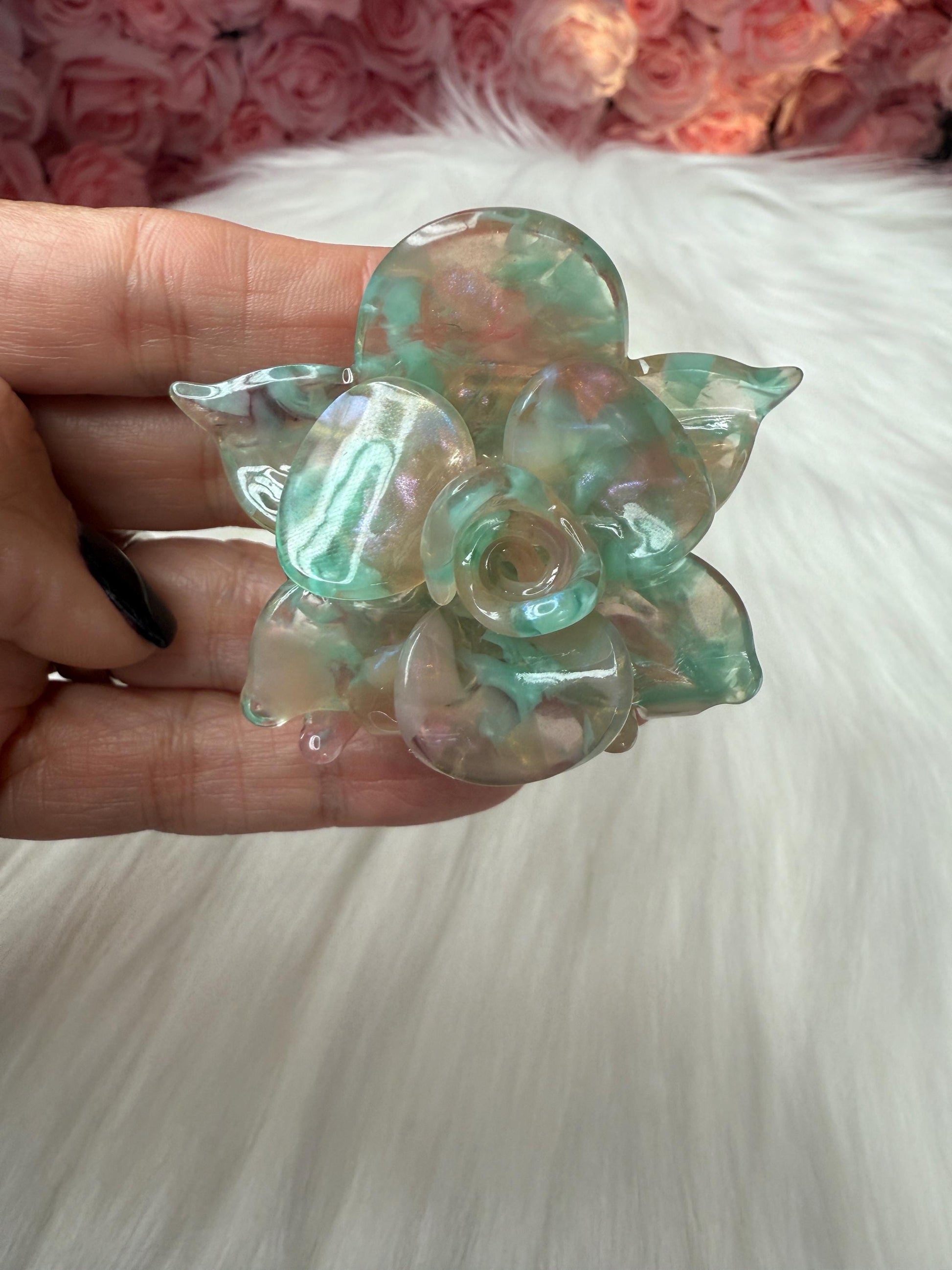 Mint Greens Mini Orchid Hair Claw Clip: Flower Hair Accessory