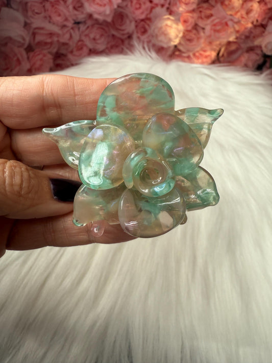 Mint Greens Mini Orchid Hair Claw Clip: Flower Hair Accessory