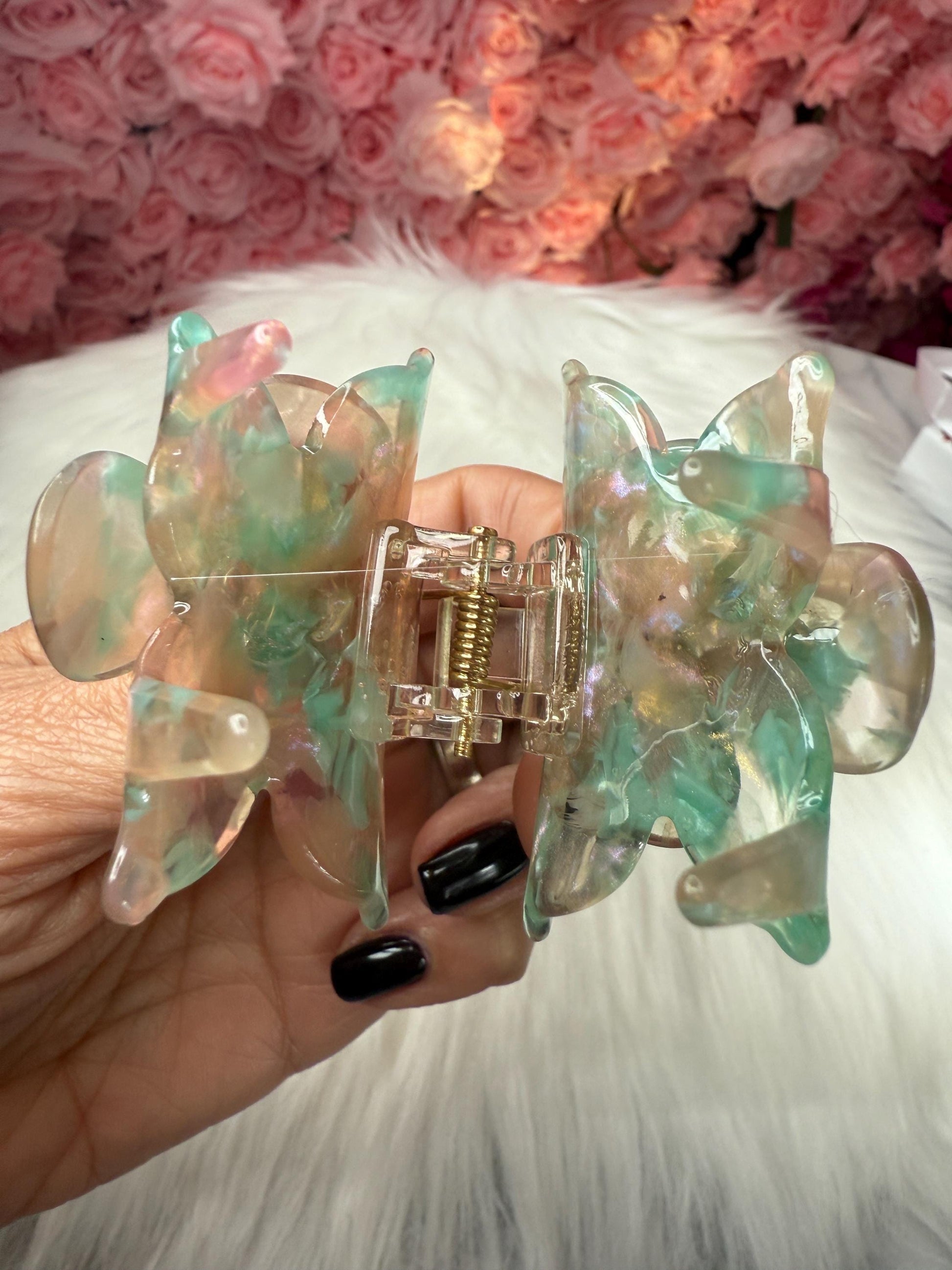 Mint Greens Mini Orchid Hair Claw Clip: Flower Hair Accessory