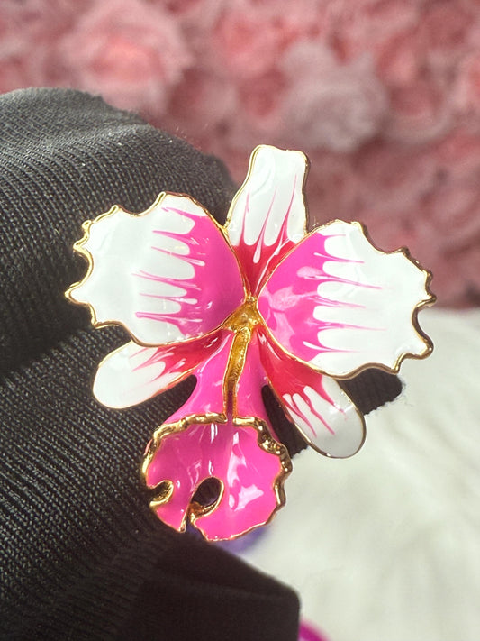 White Splash Cattleya Orchid Ring: S925 Sterling Silver - Gold plated ring