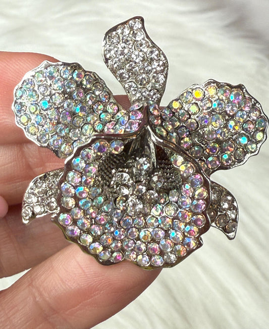 Orchid Hair Clip with Rhinestones Clear Silver