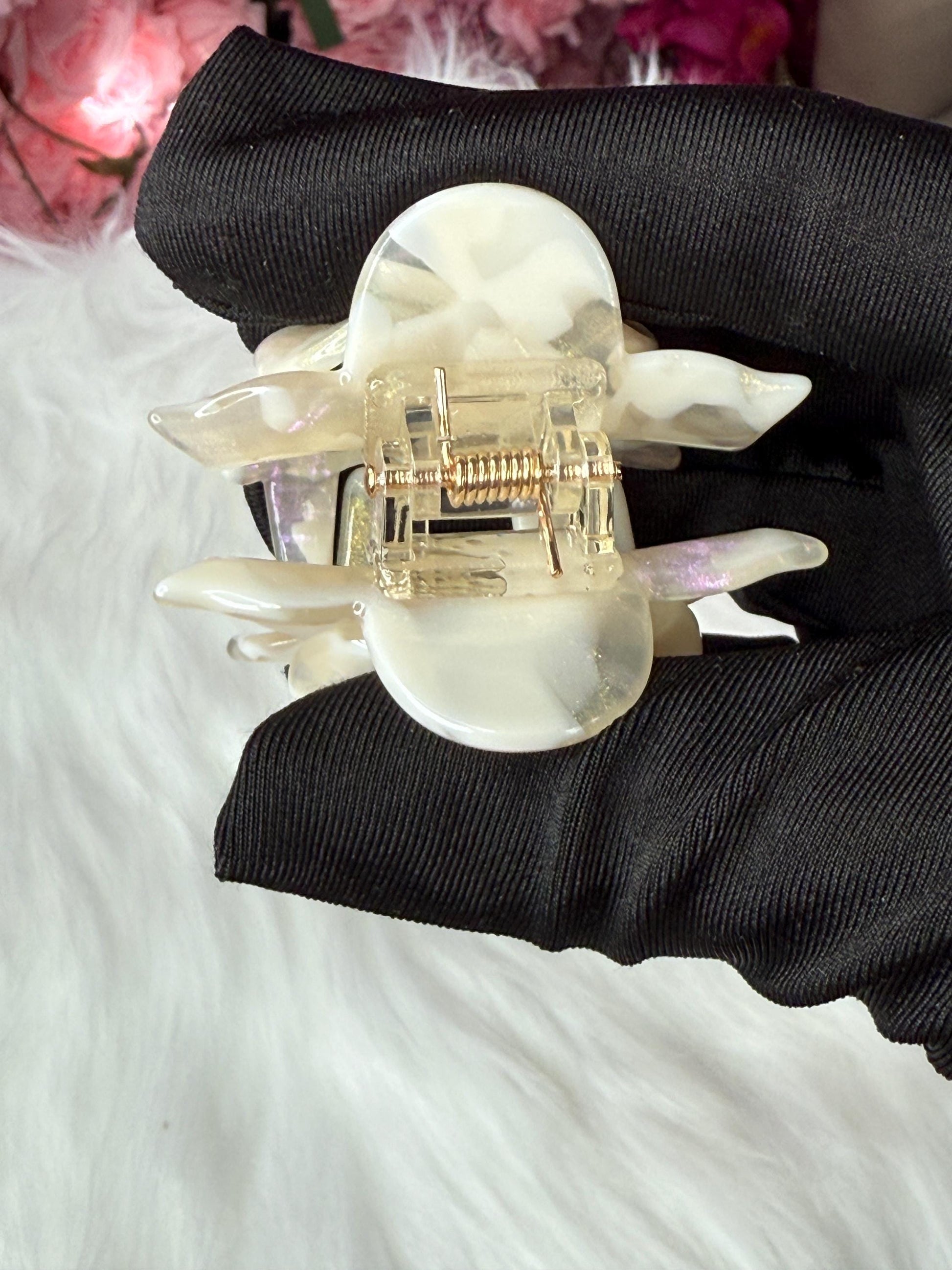 Pearl White Mini Orchid Hair Claw Clip: Flower Hair Accessory