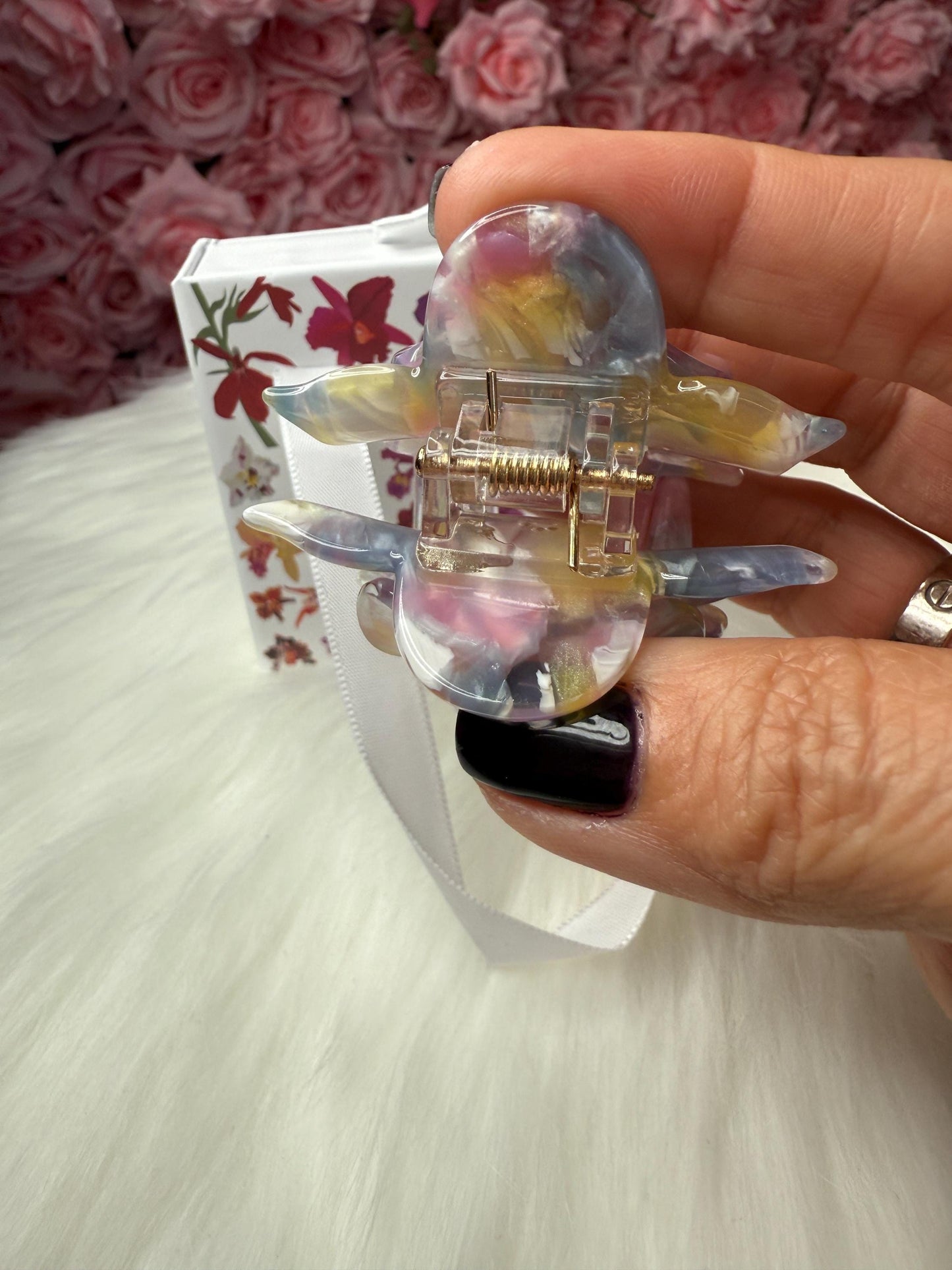 Rainbow Mini Orchid Hair Claw Clip: Flower Hair Accessory