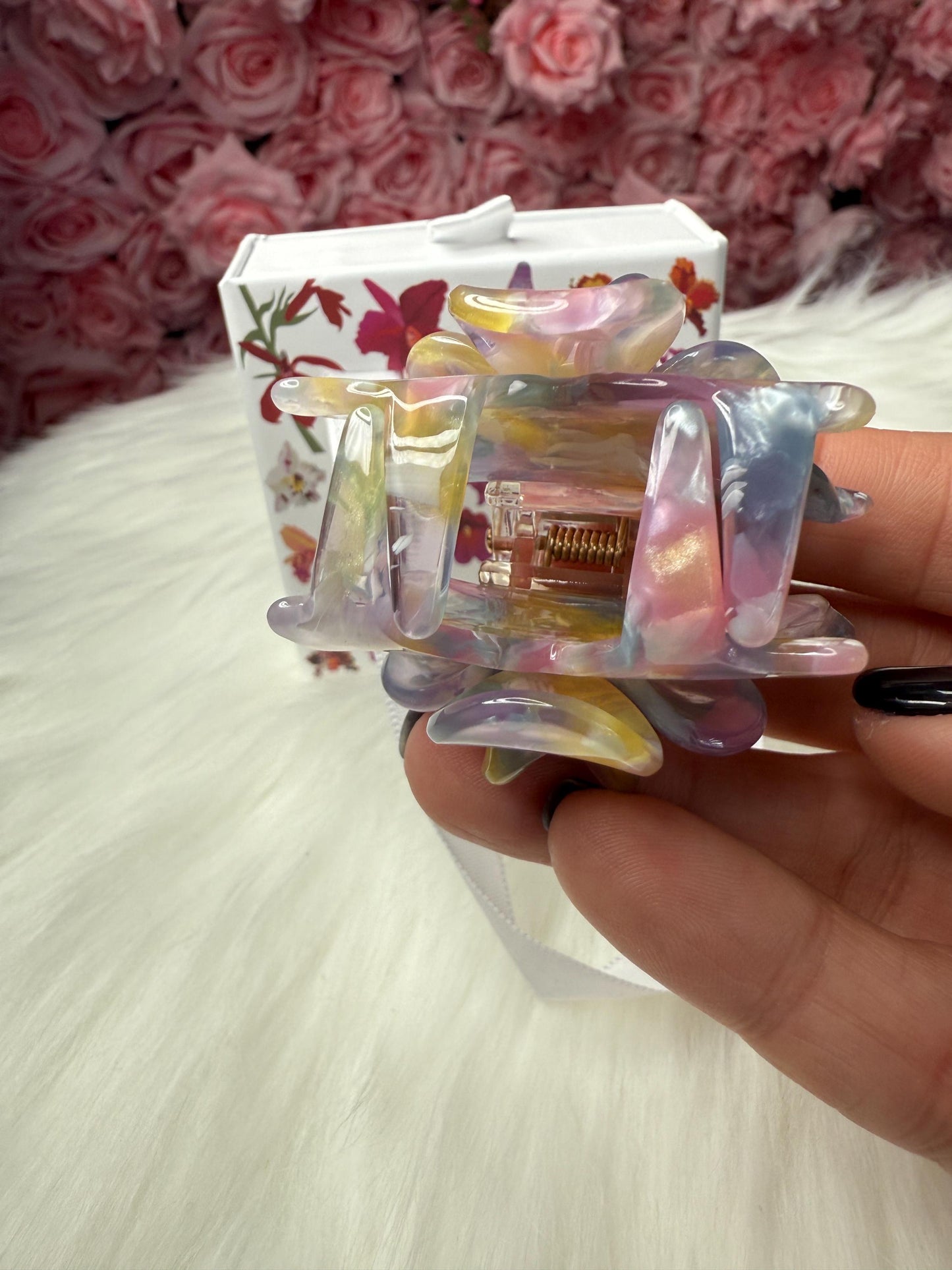 Rainbow Mini Orchid Hair Claw Clip: Flower Hair Accessory