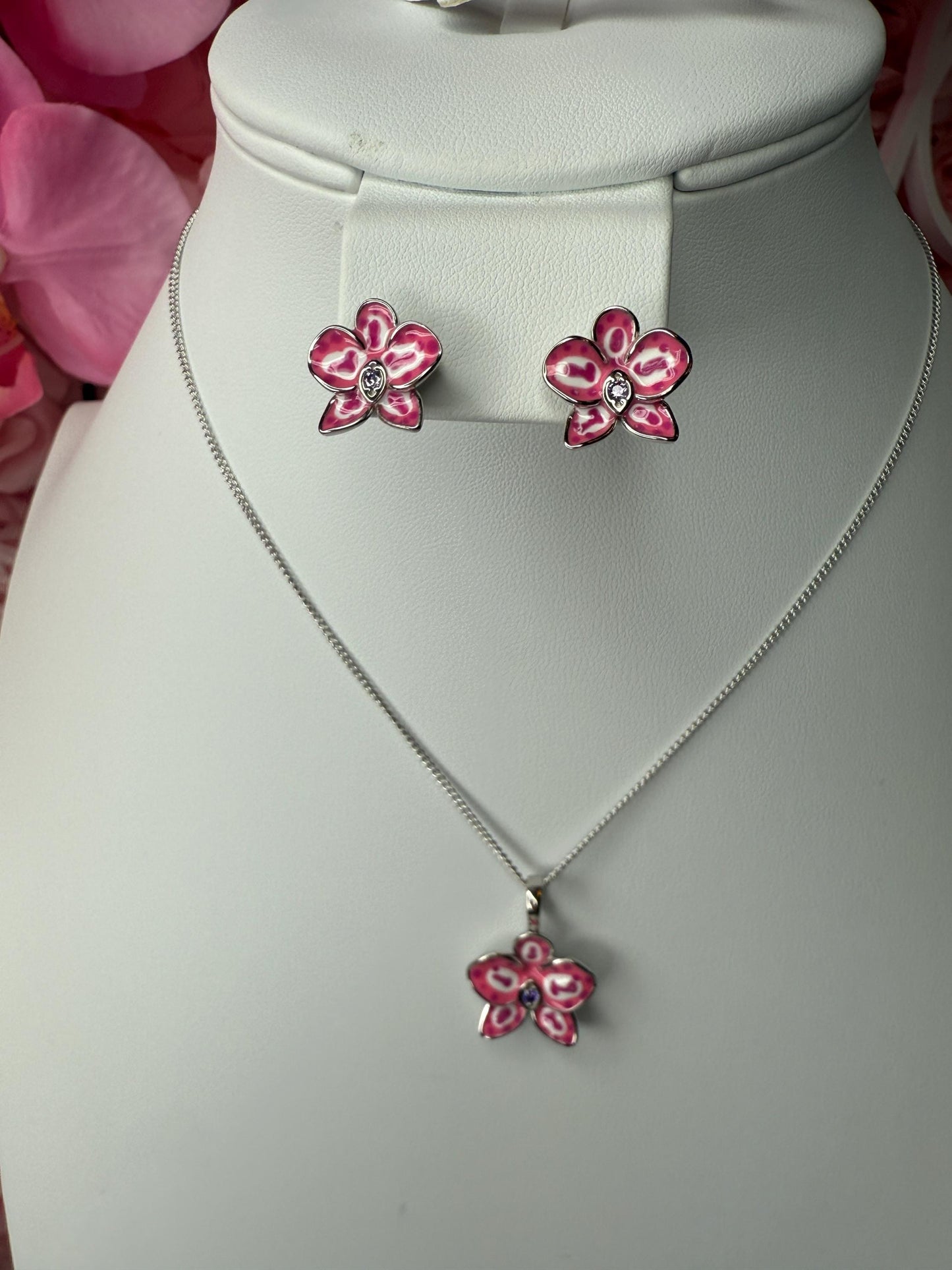 Color Burst Phal Collection: Pink Splash Oval Phalaenopsis Orchid Jewelry Set