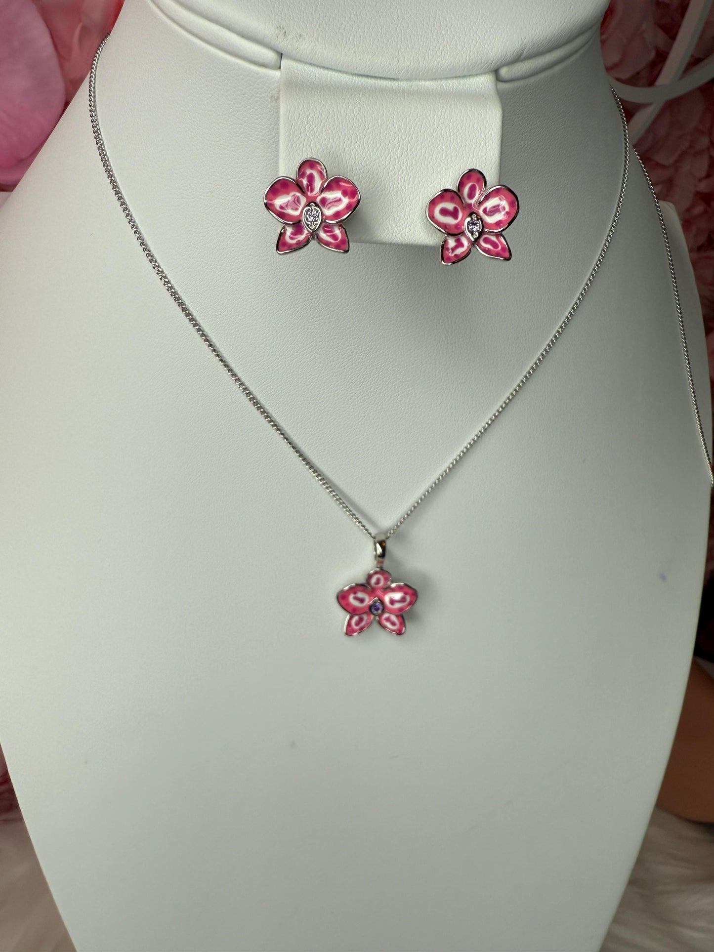 Color Burst Phal Collection: Pink Splash Oval Phalaenopsis Orchid Jewelry Set