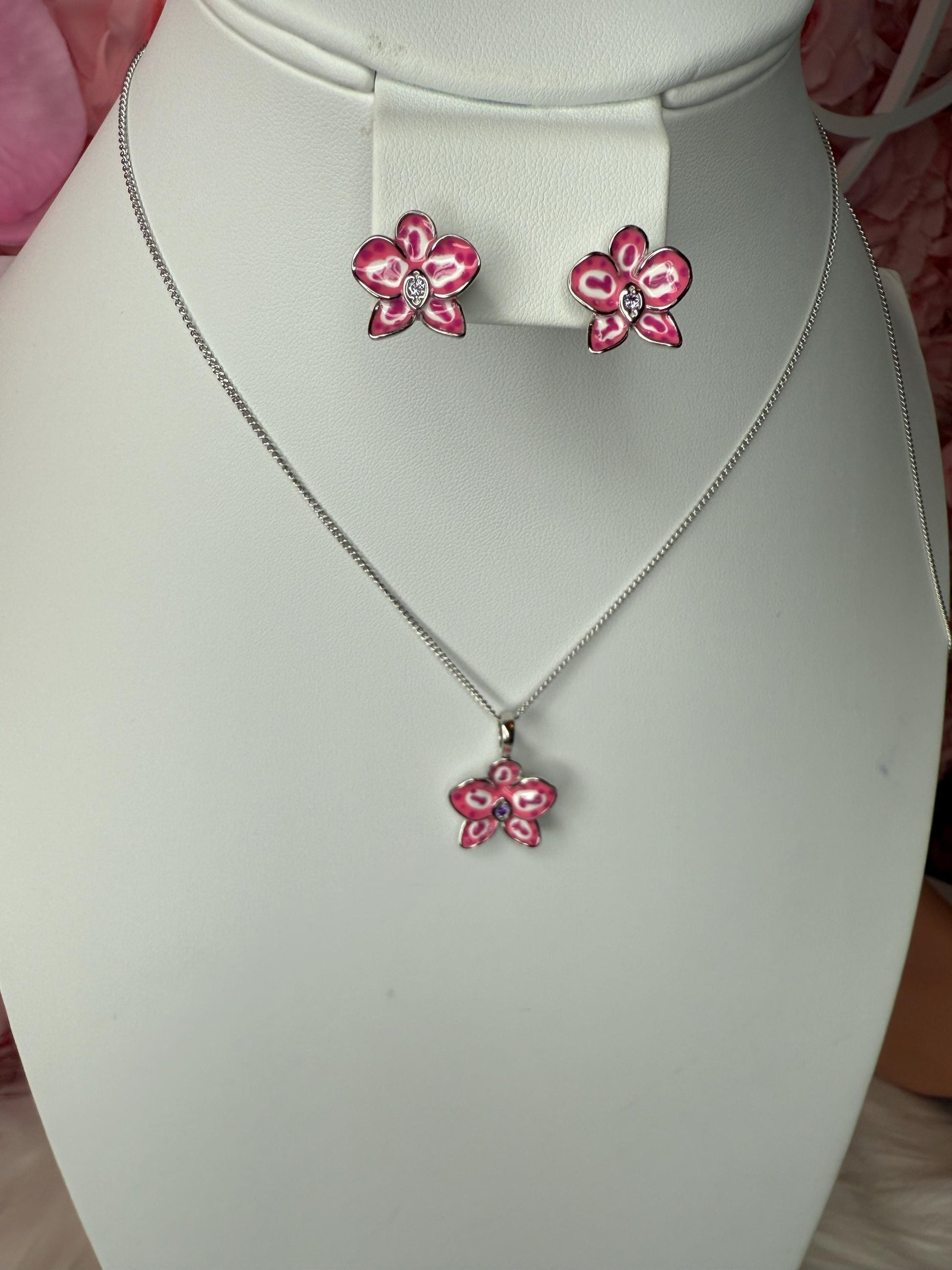 Color Burst Phal Collection: Pink Splash Oval Phalaenopsis Orchid Jewelry Set
