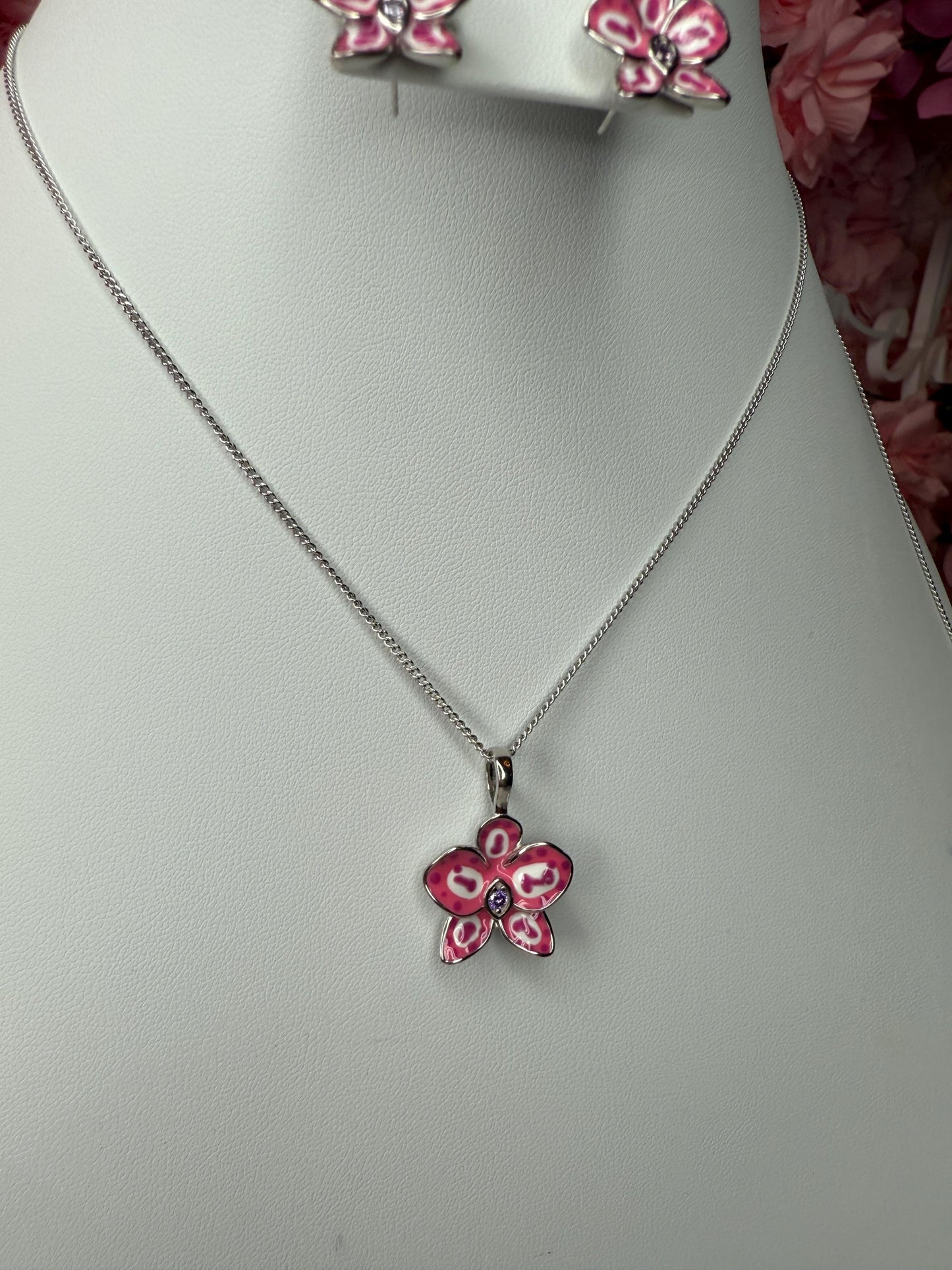 Color Burst Phal Collection: Pink Splash Oval Phalaenopsis Orchid Jewelry Set