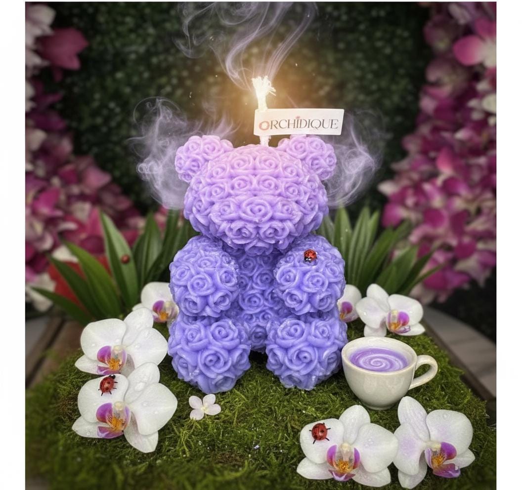Pink Teddy Bear Soy Candle Orchid & Sea Salt Scented Decor