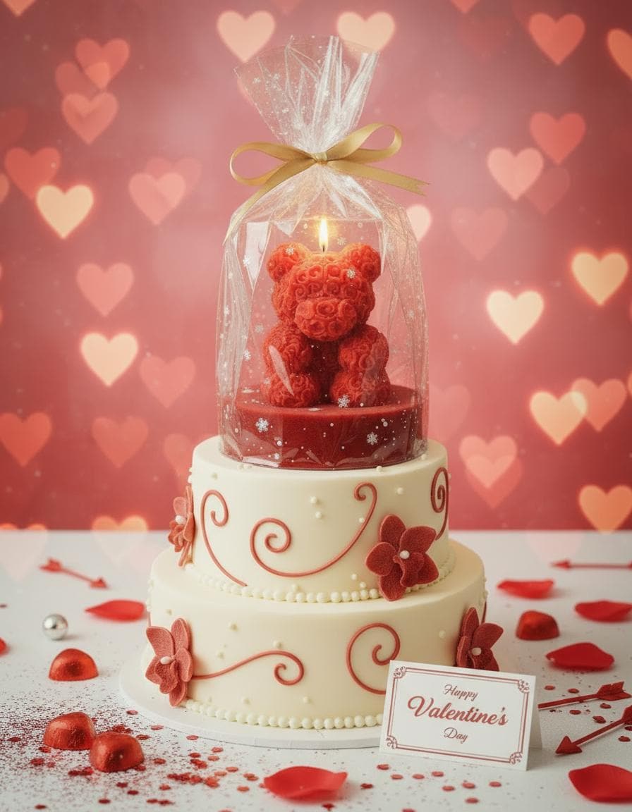 Red Teddy Bear Soy Candle Orchid & Sea Salt Scented Decor
