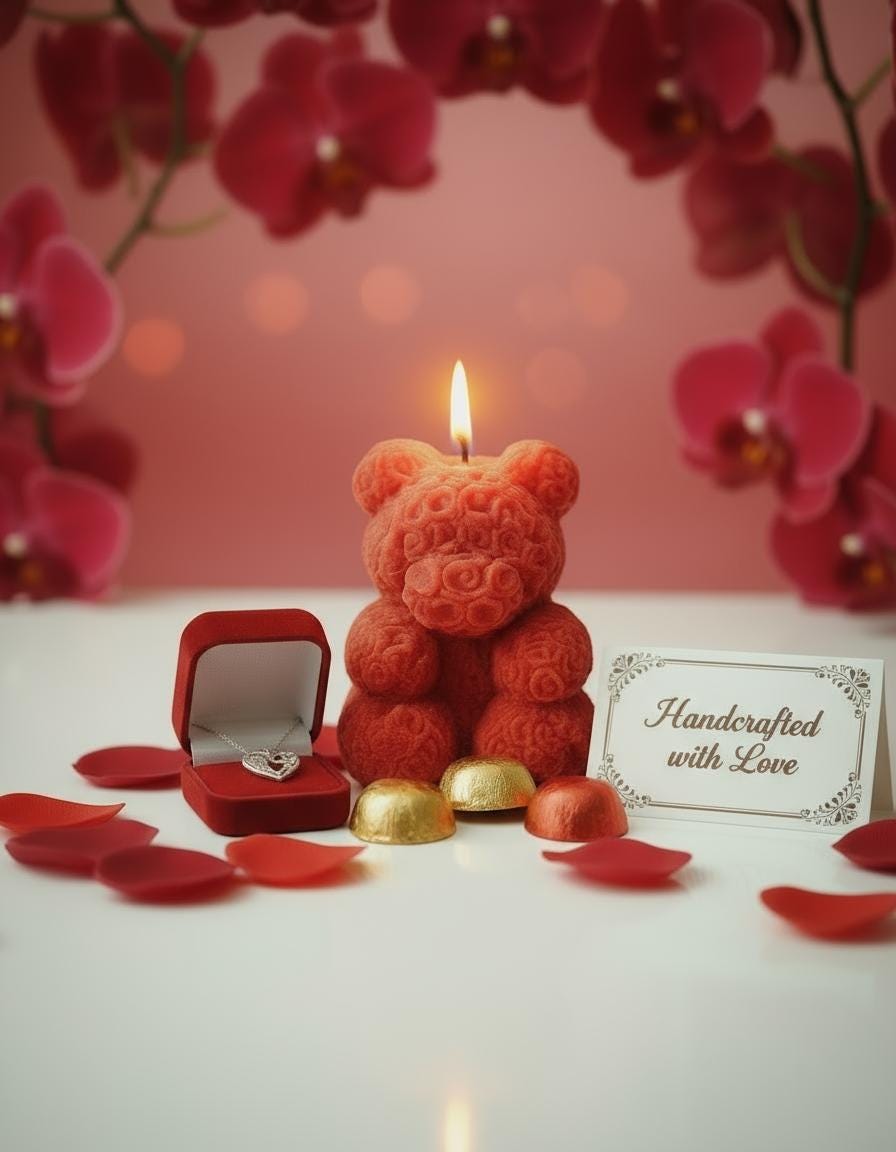 Red Teddy Bear Soy Candle Orchid & Sea Salt Scented Decor