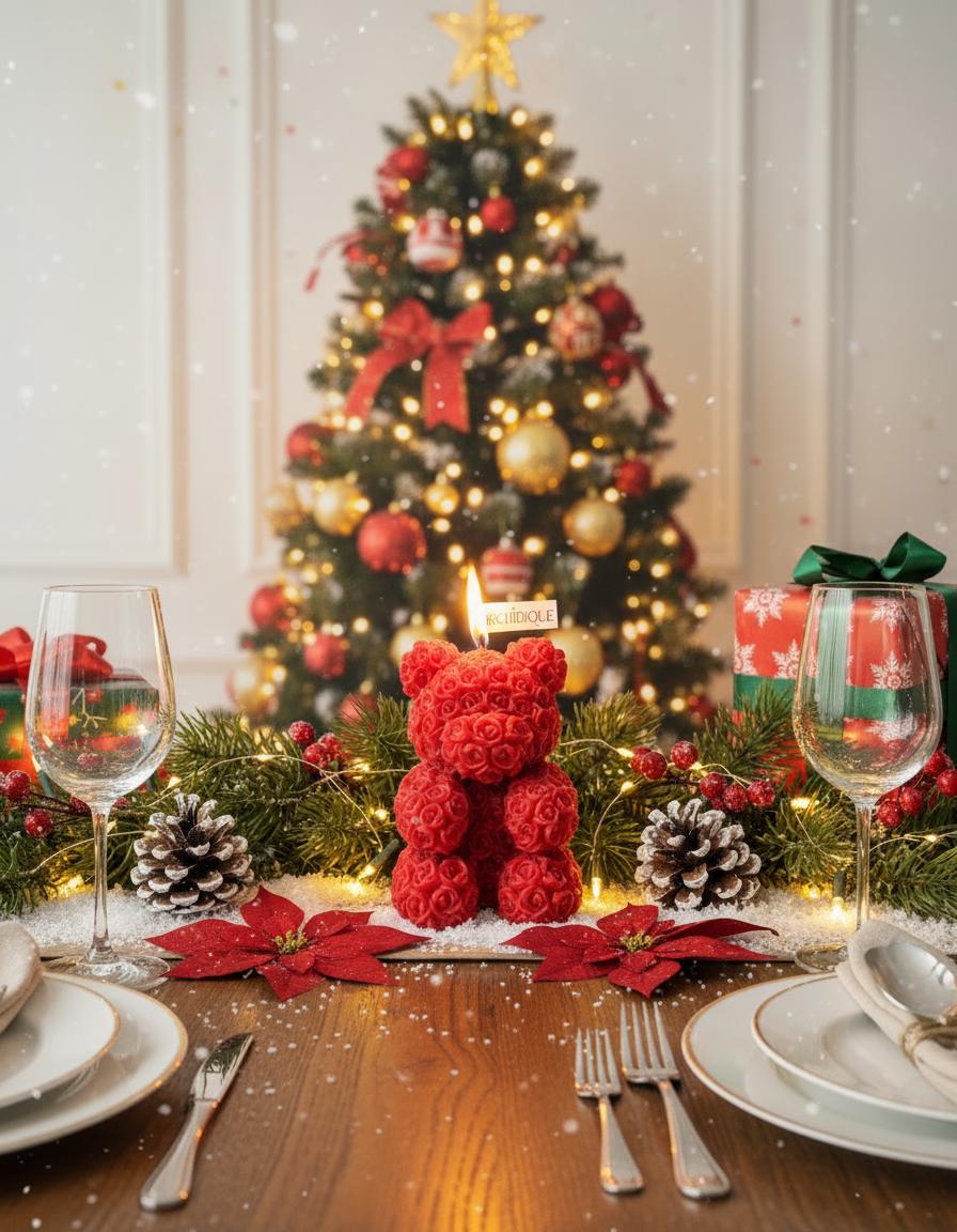 Red Teddy Bear Soy Candle Orchid & Sea Salt Scented Decor