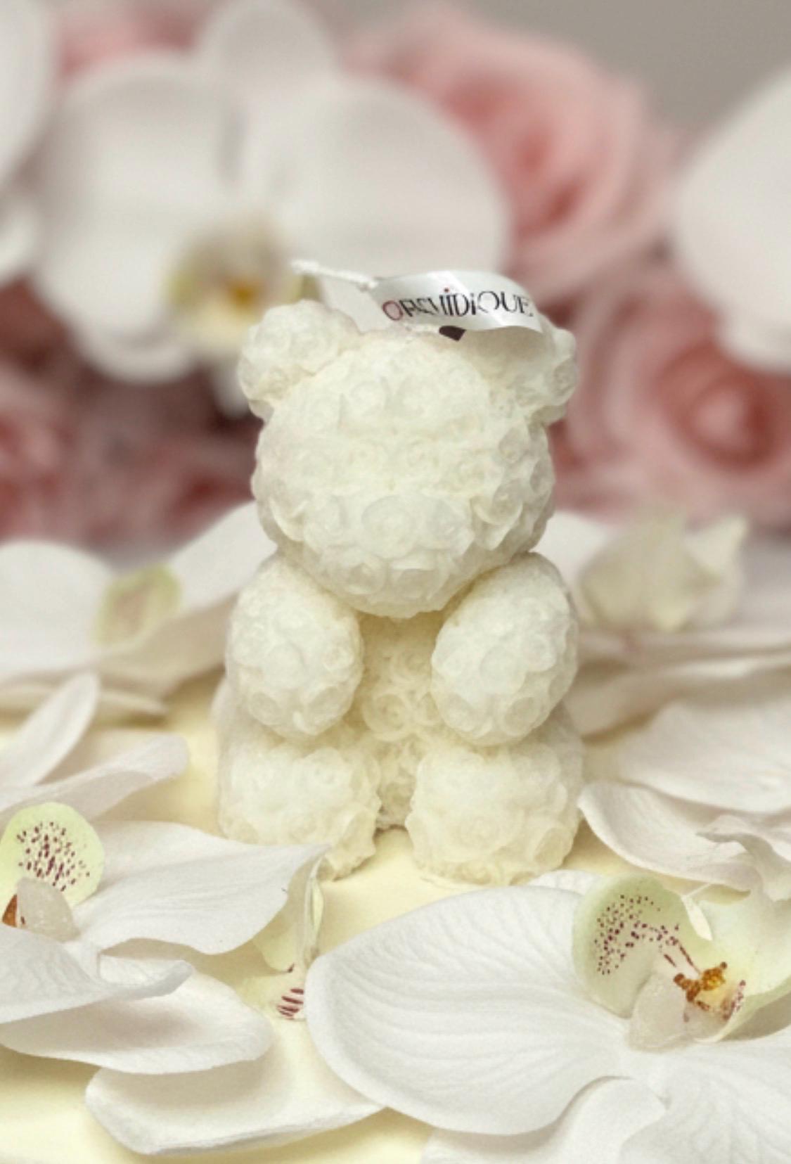 White Teddy Bear Soy Candle Orchid & Sea Salt Scented Decor