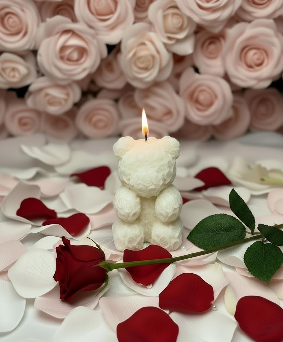 White Teddy Bear Soy Candle Orchid & Sea Salt Scented Decor