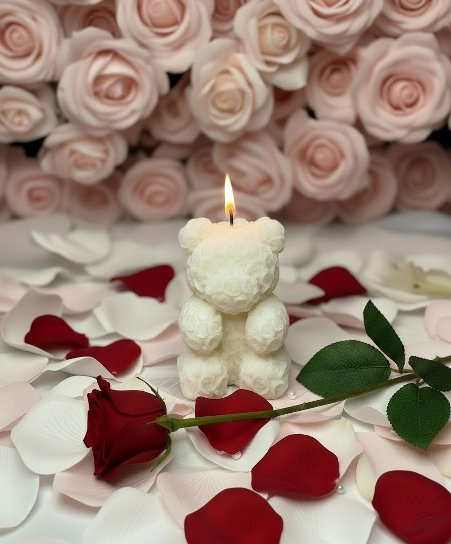 White Teddy Bear Soy Candle Orchid & Sea Salt Scented Decor