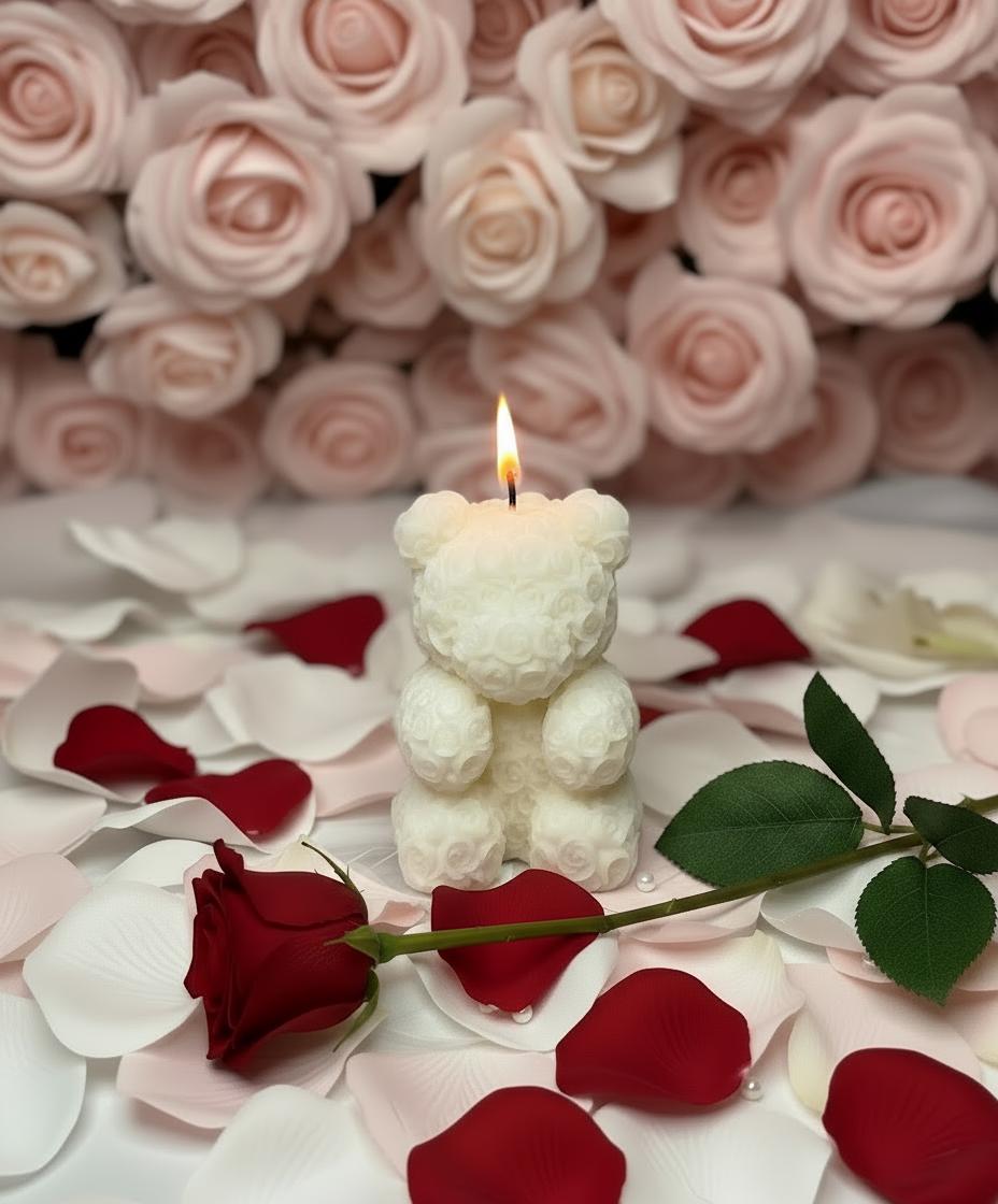 White Teddy Bear Soy Candle Orchid & Sea Salt Scented Decor