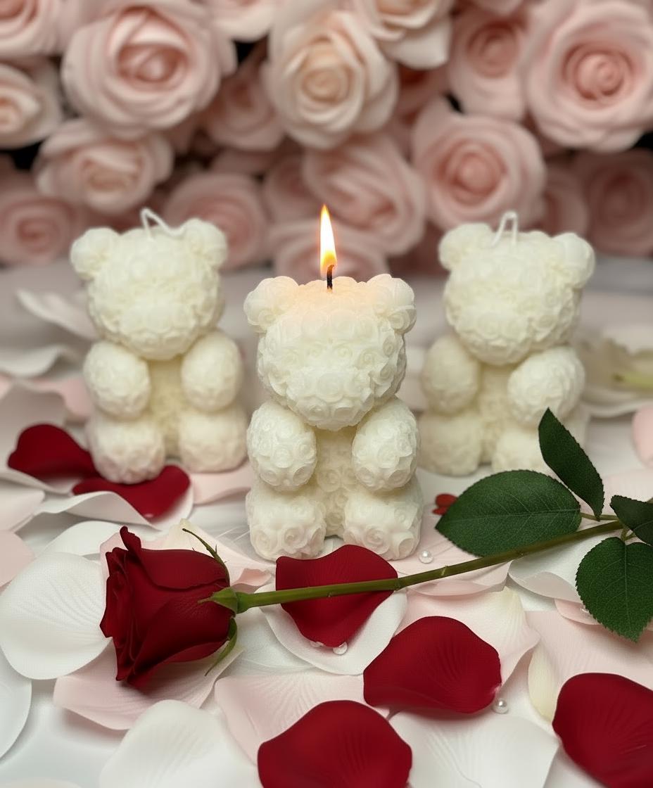 White Teddy Bear Soy Candle Orchid & Sea Salt Scented Decor