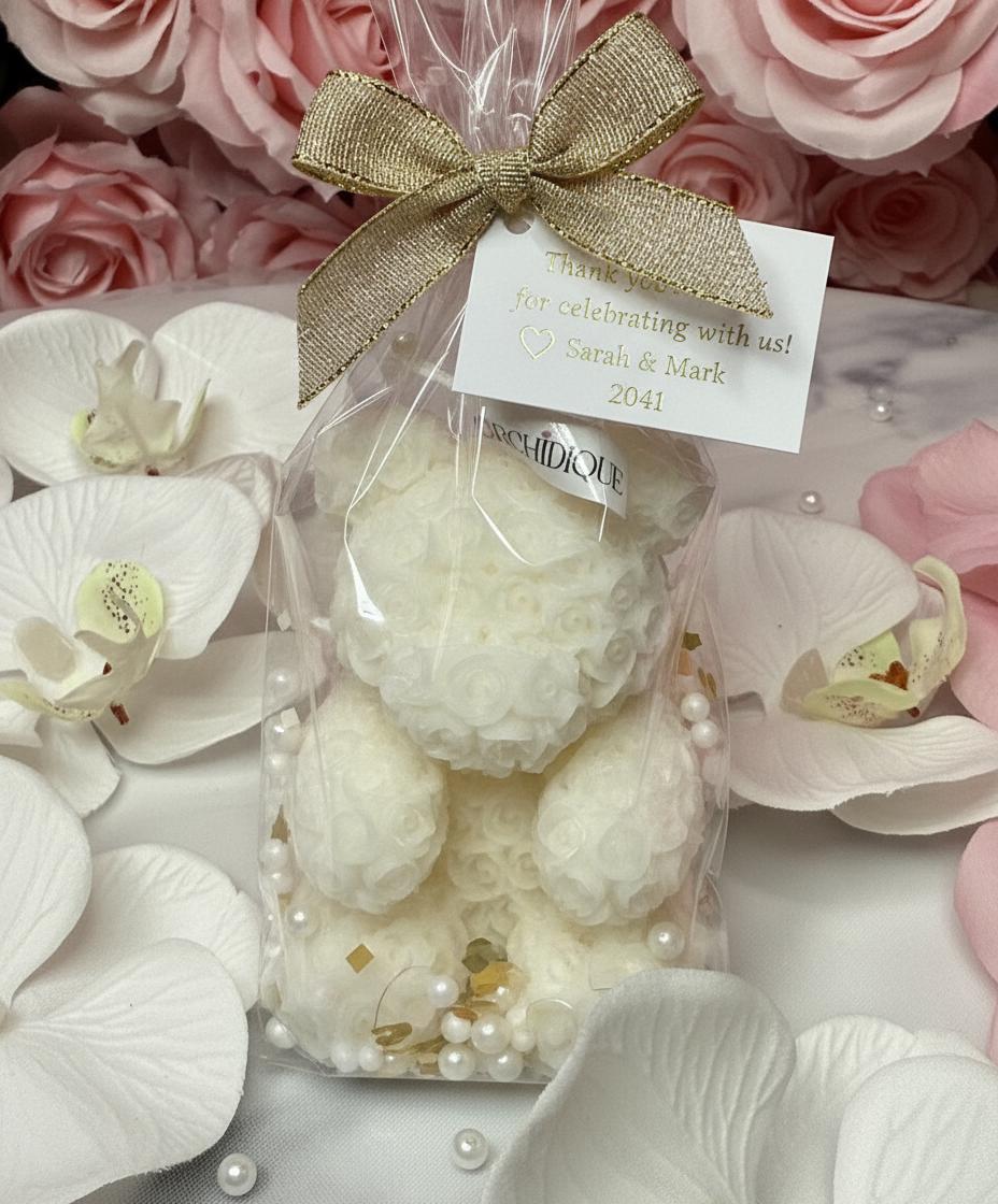 White Teddy Bear Soy Candle Orchid & Sea Salt Scented Decor