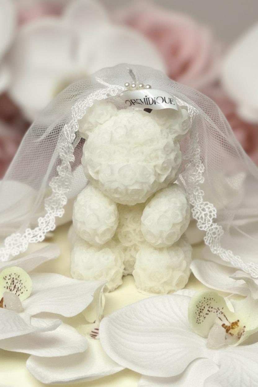 White Teddy Bear Soy Candle Orchid & Sea Salt Scented Decor