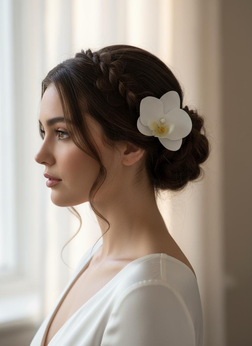 Phalaenopsis White Orchid Flower Hair Clip • Handmade Orchid Hair Clip • Realistic Flower for Hair or Gift • Orchid Flower Barrette