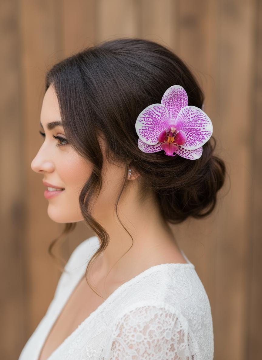 Phalaenopsis Spotted Pink Orchid Flower Hair Clip • Handmade Orchid Hair Clip • Realistic Flower for Hair or Gift • Orchid Flower Barrette