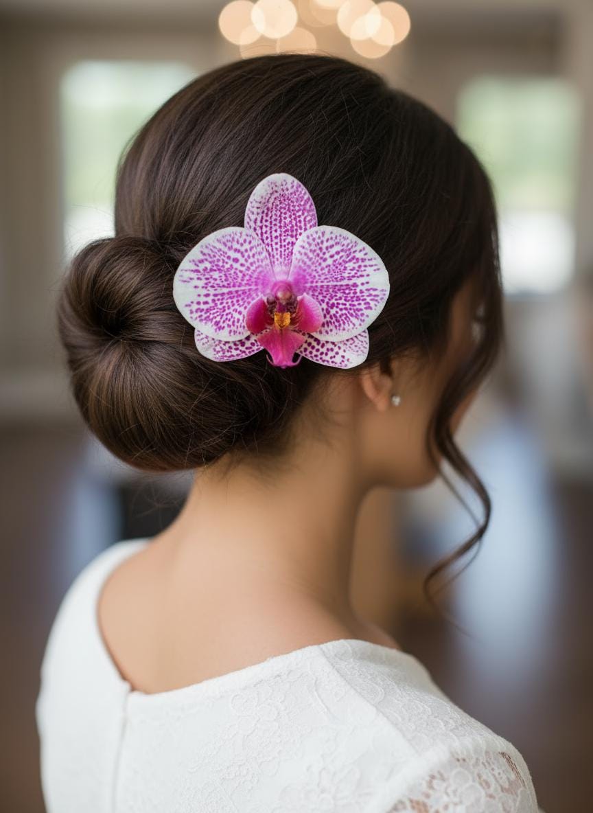 Phalaenopsis Spotted Pink Orchid Flower Hair Clip • Handmade Orchid Hair Clip • Realistic Flower for Hair or Gift • Orchid Flower Barrette