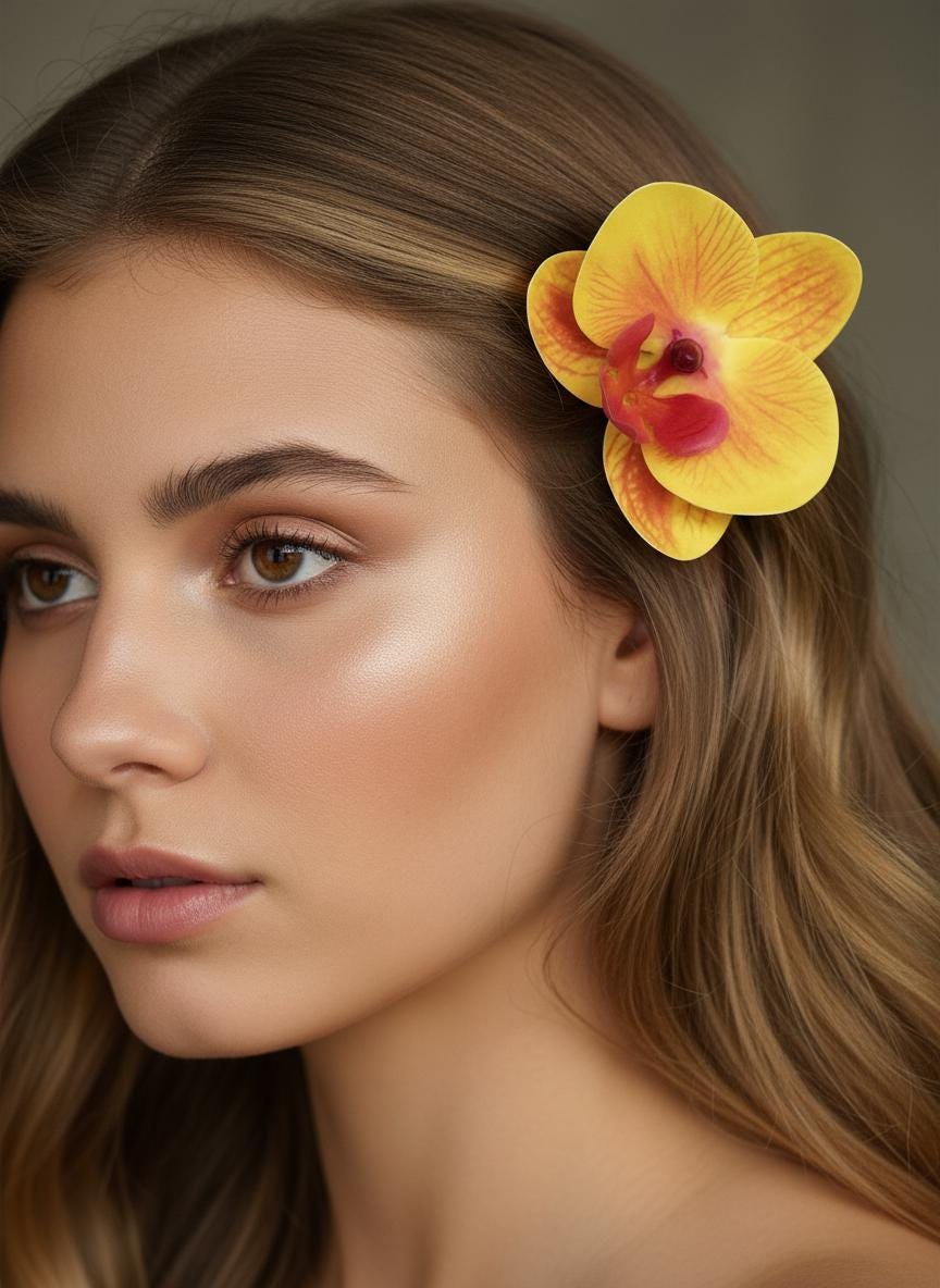 Phalaenopsis Yellow Orchid Flower Hair Clip • Handmade Orchid Hair Clip • Realistic Flower for Hair or Gift • Orchid Flower Barrette