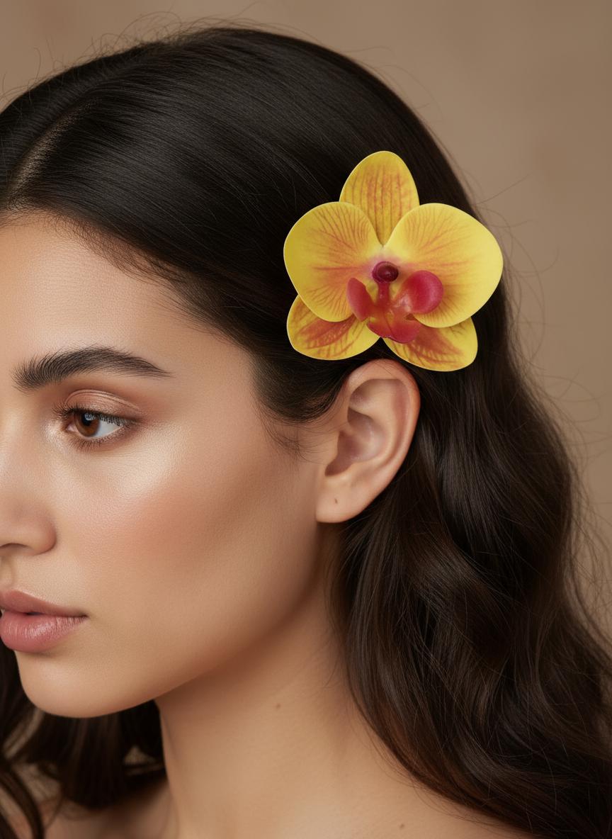 Phalaenopsis Yellow Orchid Flower Hair Clip • Handmade Orchid Hair Clip • Realistic Flower for Hair or Gift • Orchid Flower Barrette