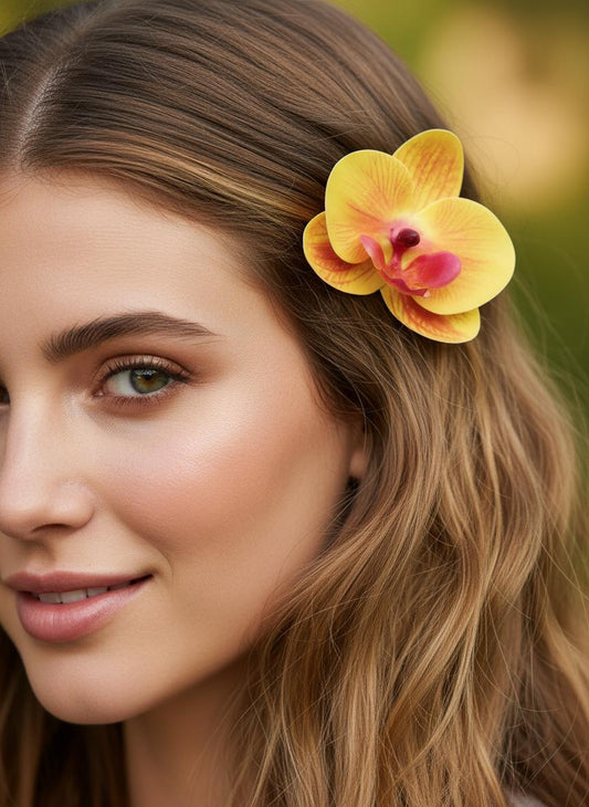 Phalaenopsis Yellow Orchid Flower Hair Clip • Handmade Orchid Hair Clip • Realistic Flower for Hair or Gift • Orchid Flower Barrette