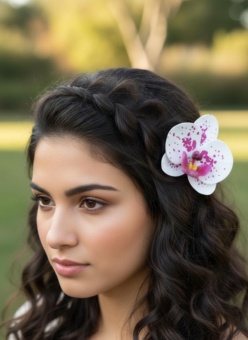 Phalaenopsis Spotted White Orchid Flower Hair Clip • Handmade Orchid Hair Clip • Realistic Flower for Hair or Gift • Orchid Flower Barrette